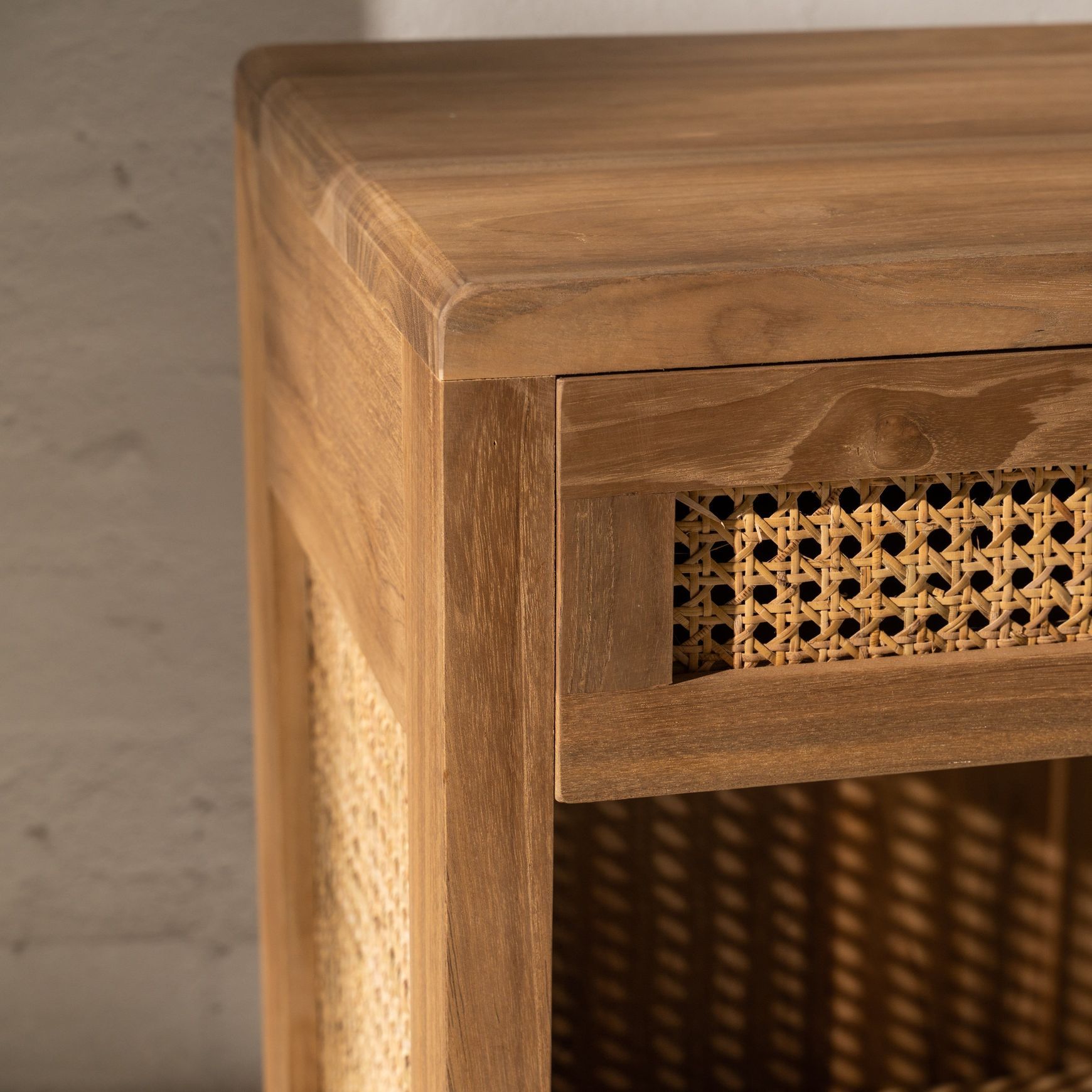 Jemina Teak and Rattan Bedside Table
