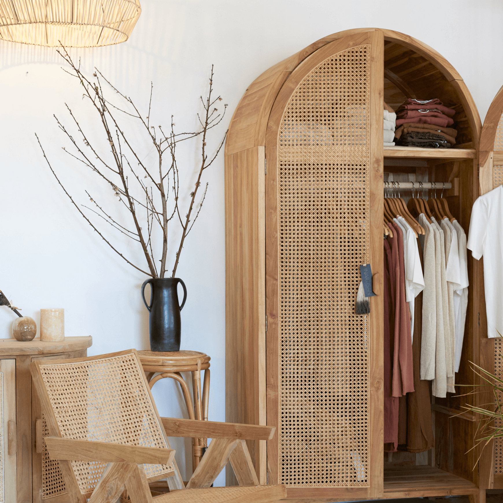 Navah Rattan and Teak Rounded Wardrobe