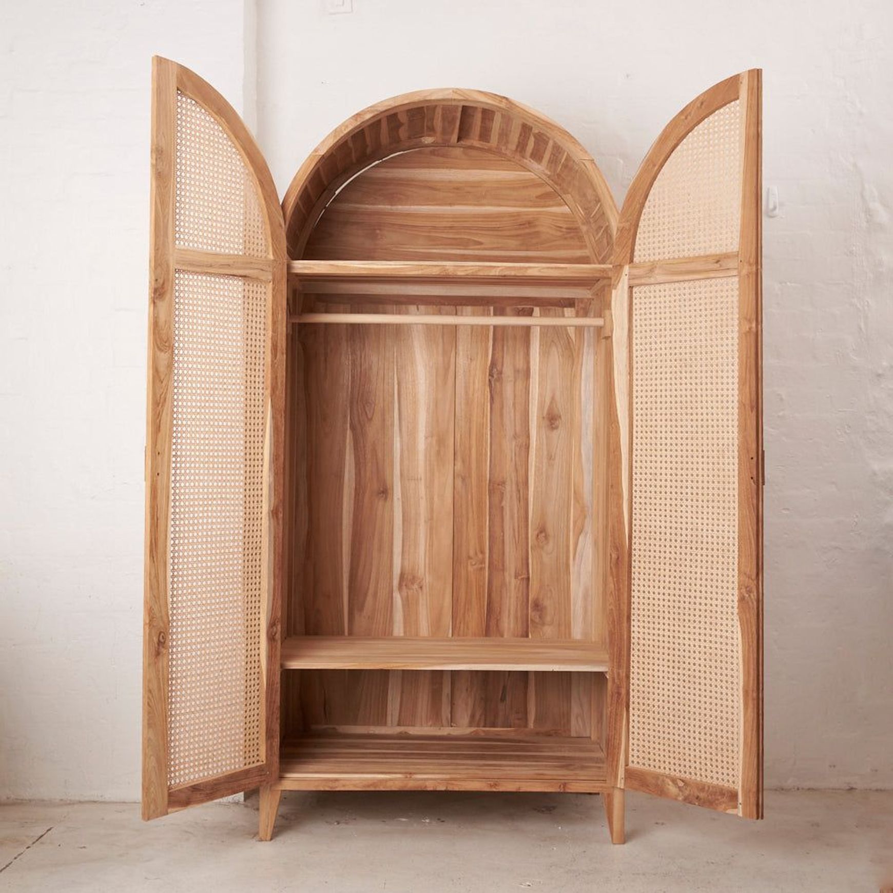 Navah Rattan and Teak Rounded Wardrobe