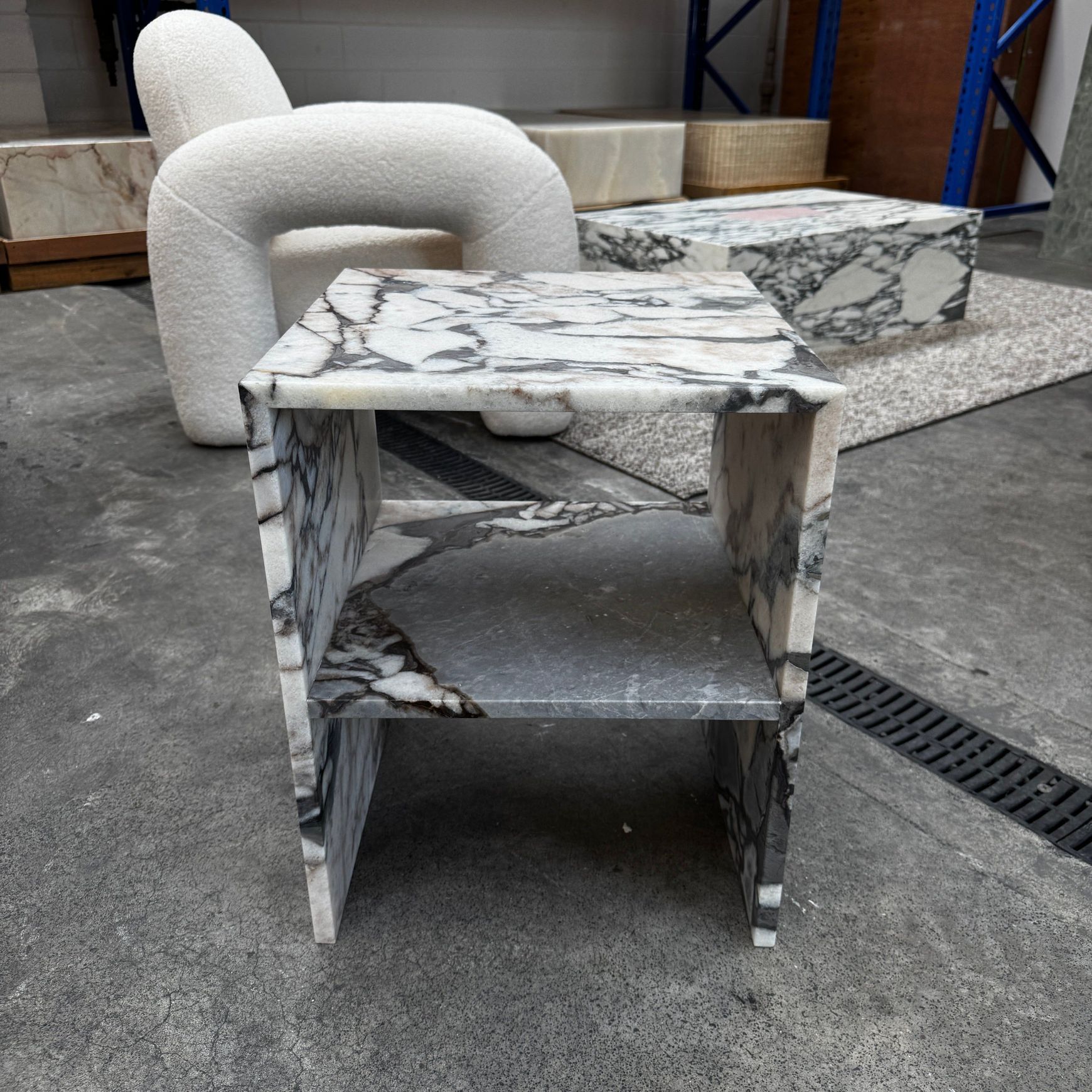 Waterfall Side Table - Milky Blue Marble
