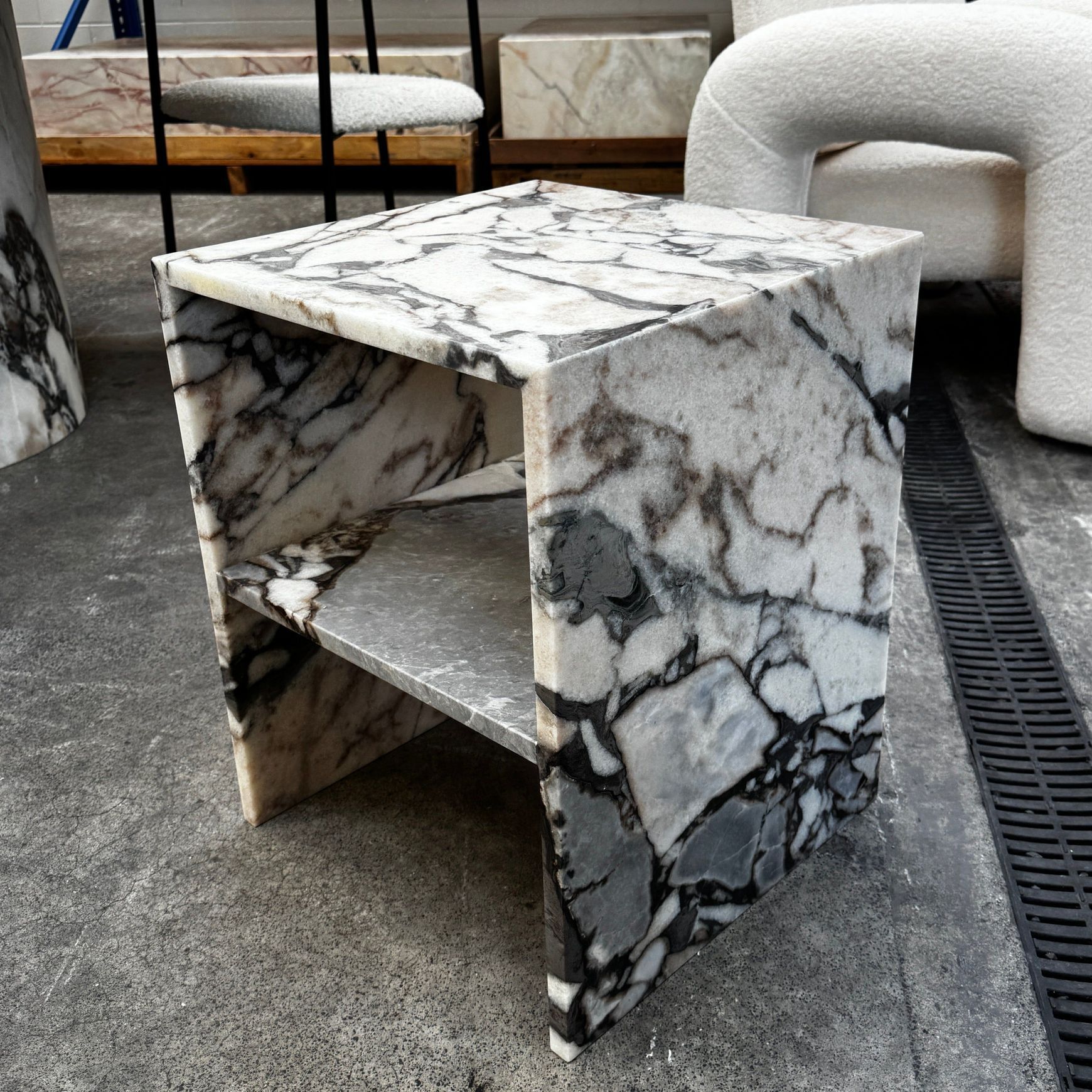 Waterfall Side Table - Milky Blue Marble