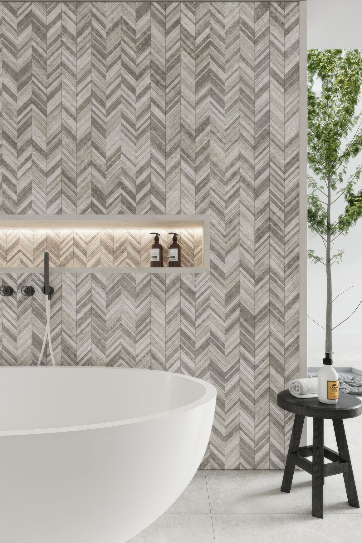 Arctic Tundra Mix Matt Herringbone Mosaic