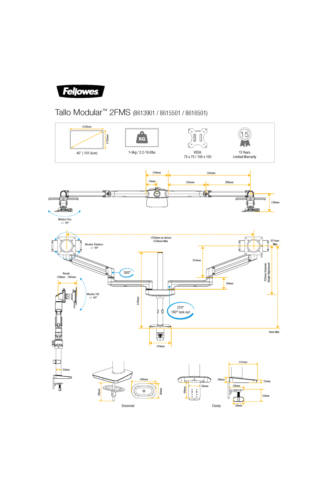 Tallo Modular™ 2FMS Monitor Arm