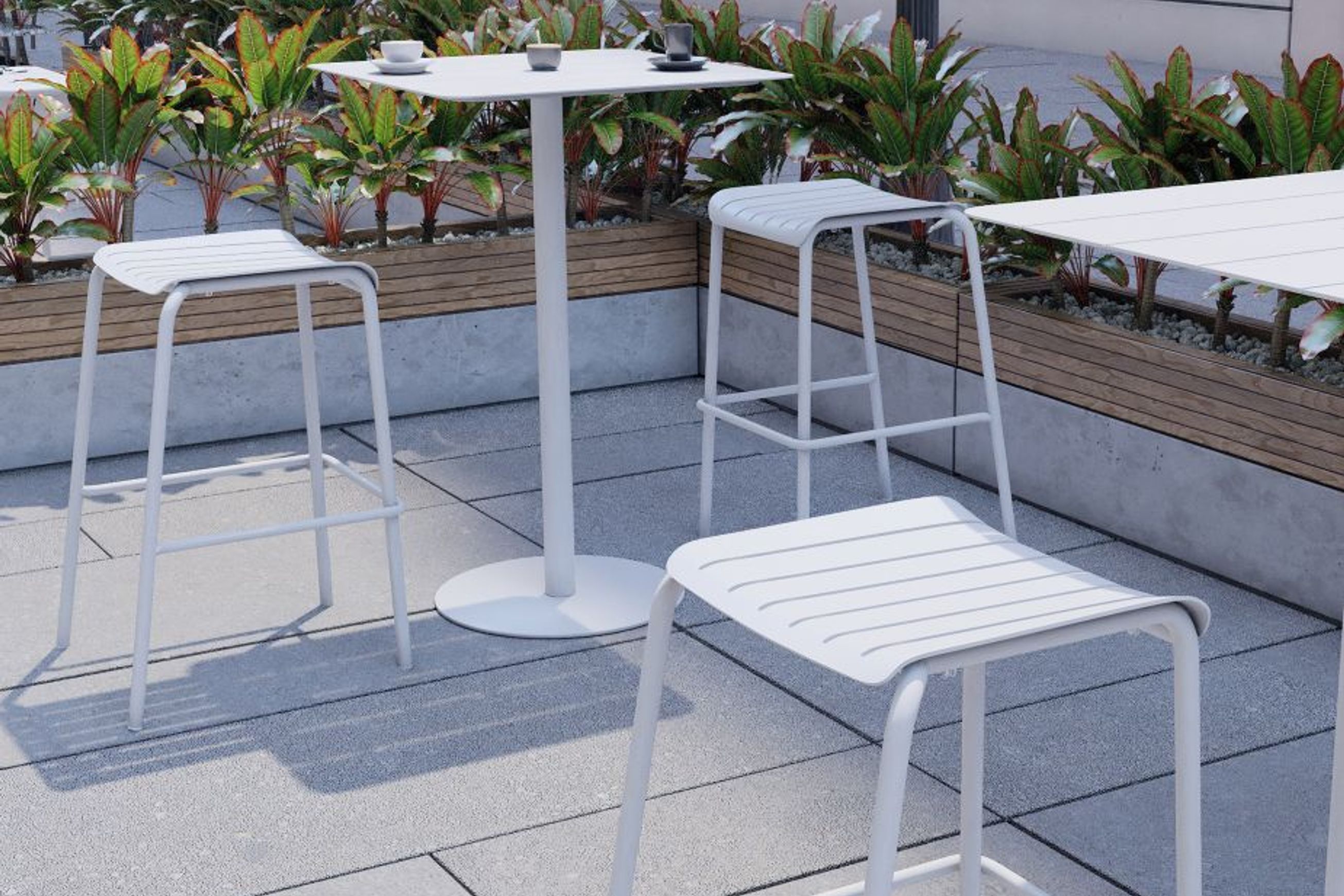 Roku Outdoor Backless Bar Stool in Matt White