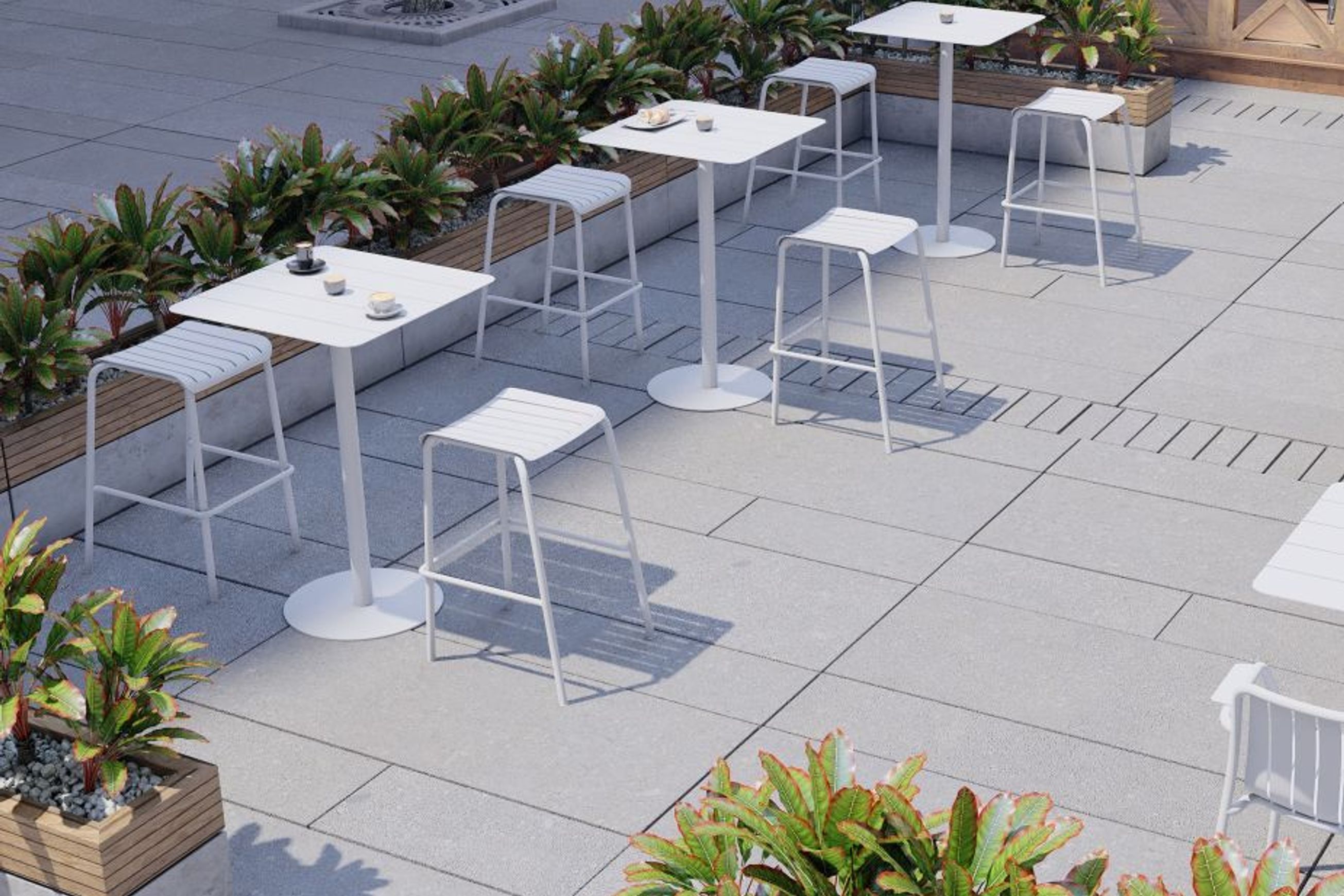 Roku Outdoor Backless Bar Stool in Matt White