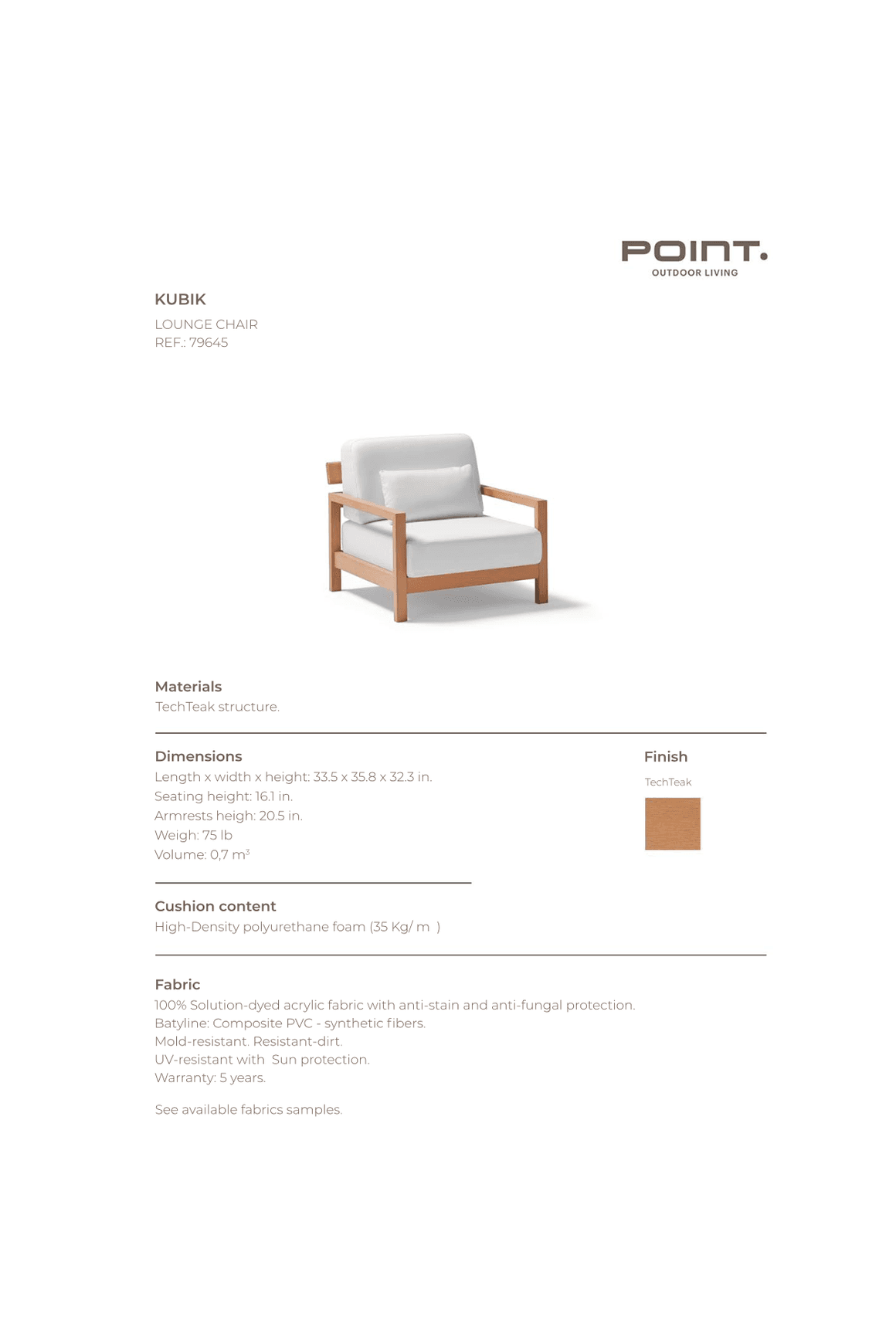 Kubik Outdoor TechTeak Armchair by Point dimensions
