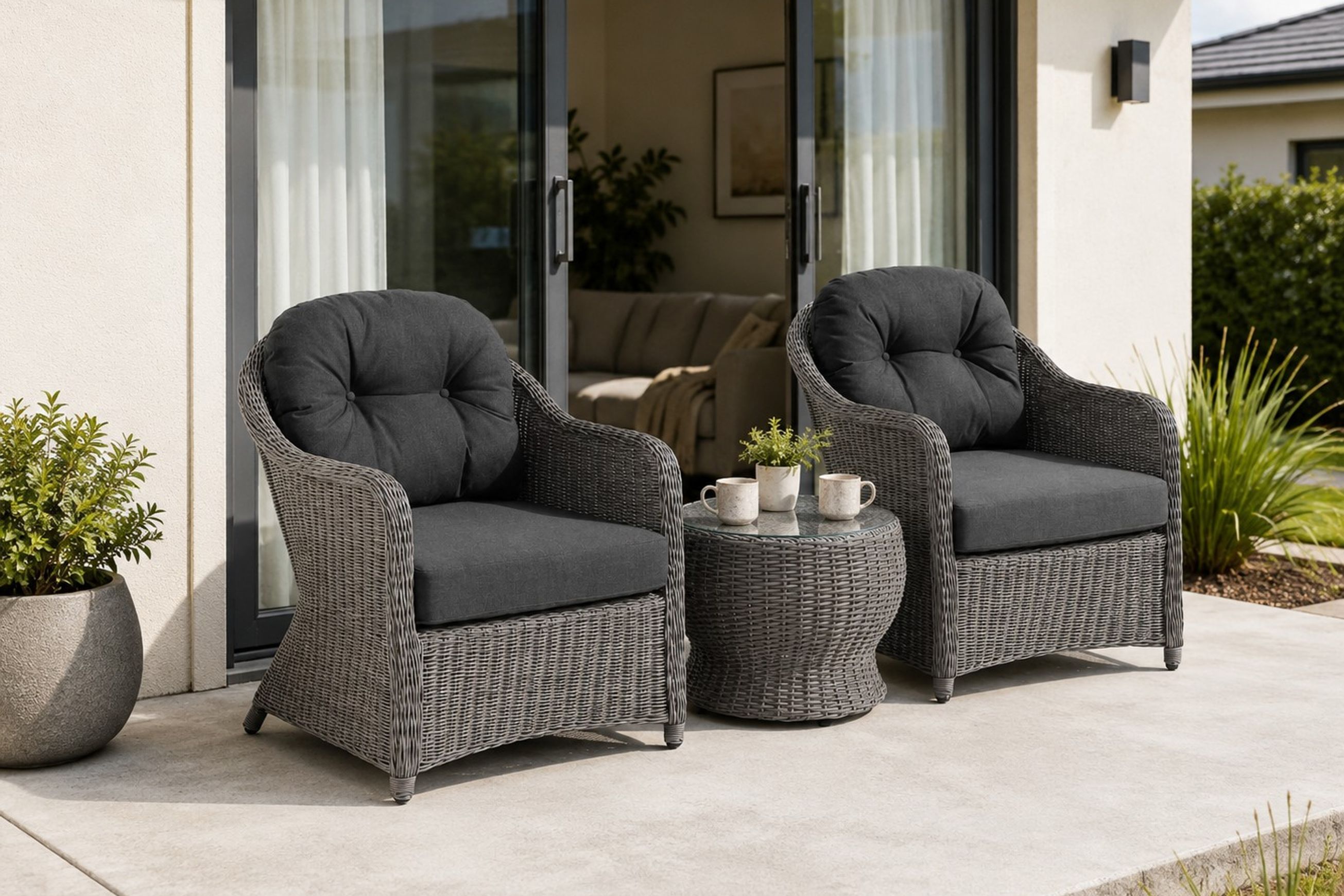 Hampton Rattan Chair Set - Grey