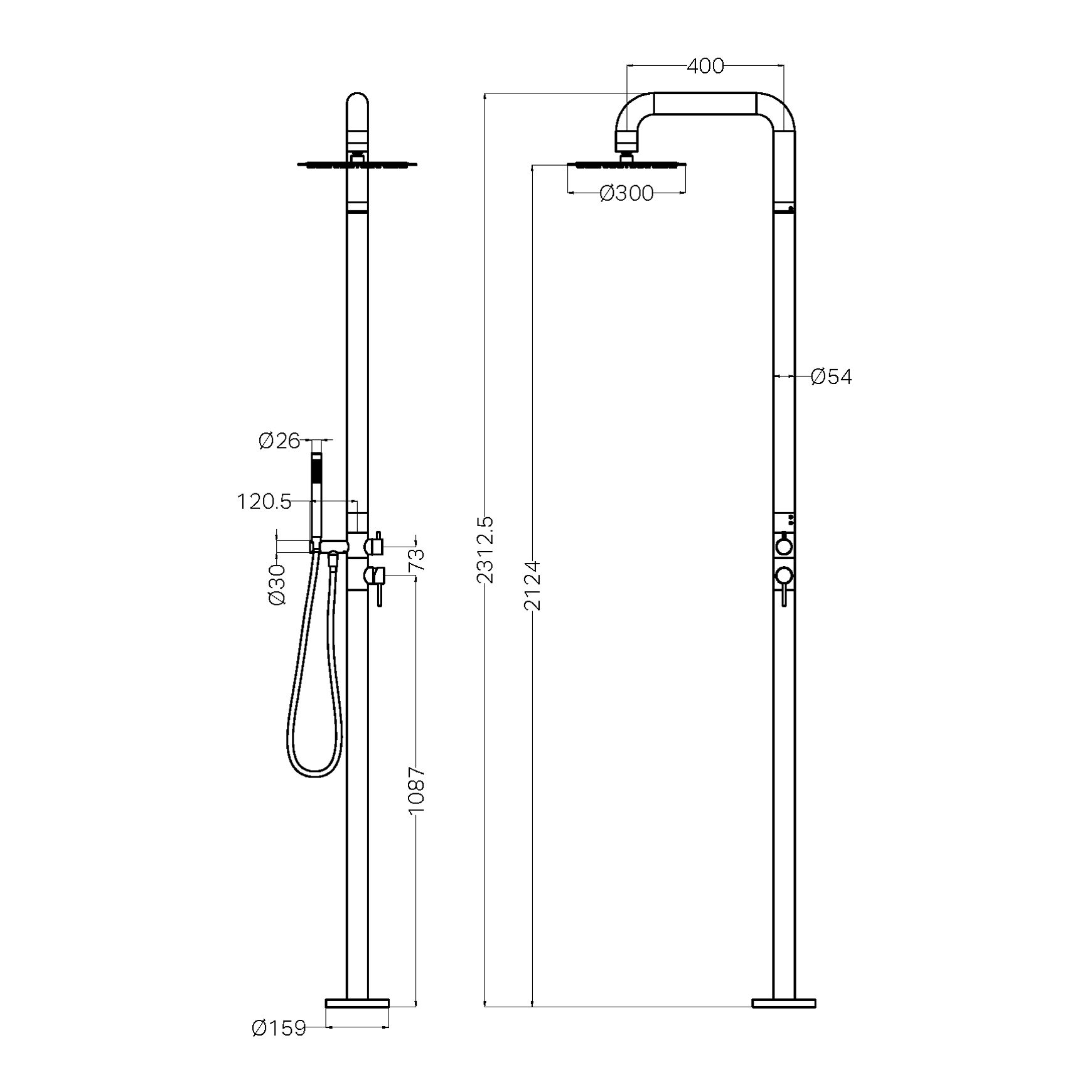 Zen SS316L Outdoor Freestanding Shower | Brushed Gold