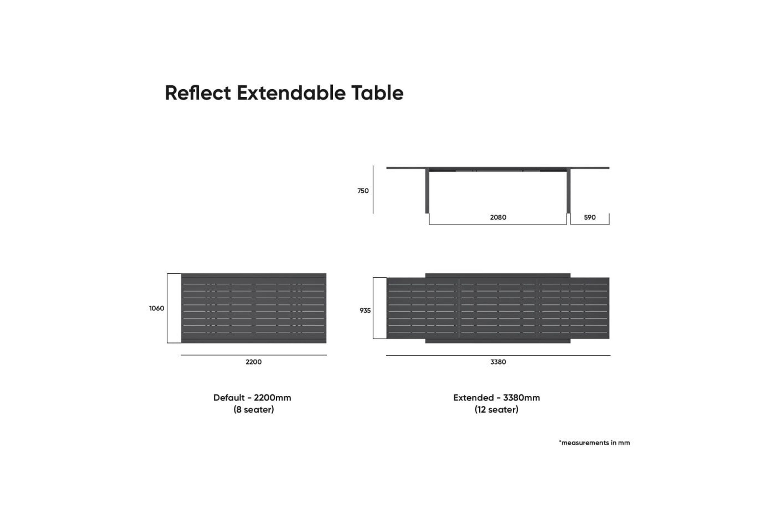 Reflect Table - Outdoor - Extendable 220/338 x 106cm - Charcoal