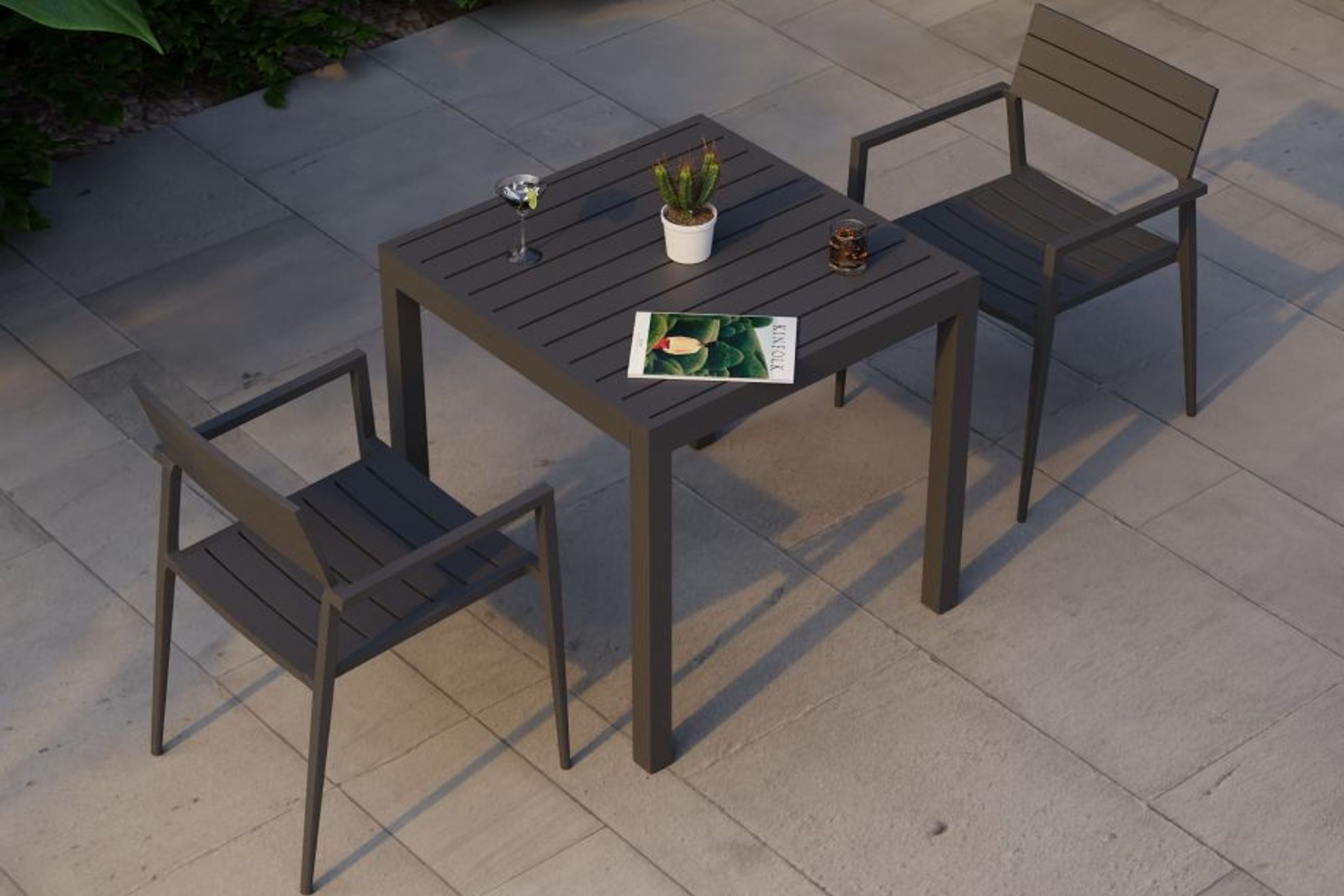 Halki Table Matt Charcoal Aluminium 77cm x 77xm