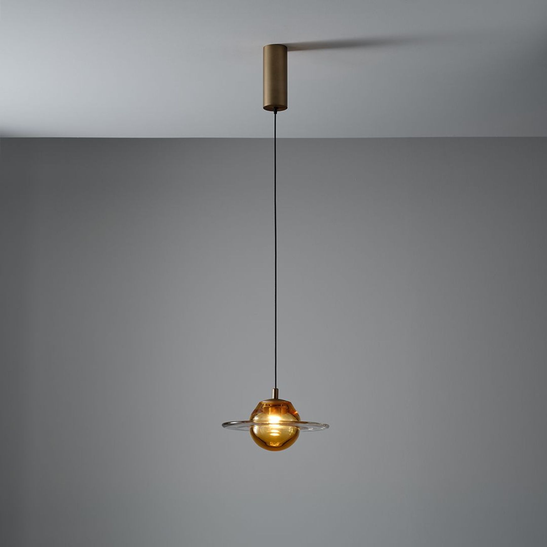 Aqua LED Glass Pendant - 250mm in Aged Brass