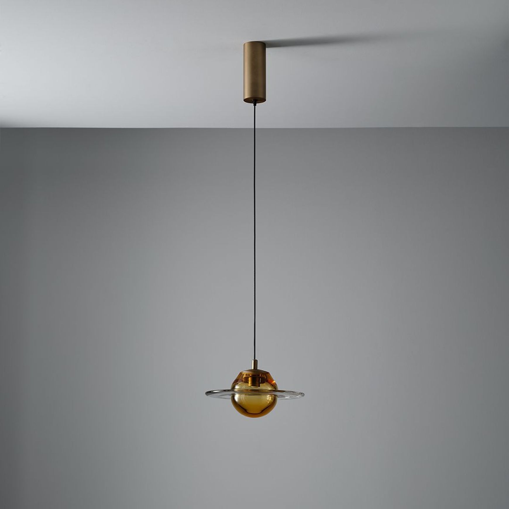 Aqua LED Glass Pendant - 250mm in Aged Brass
