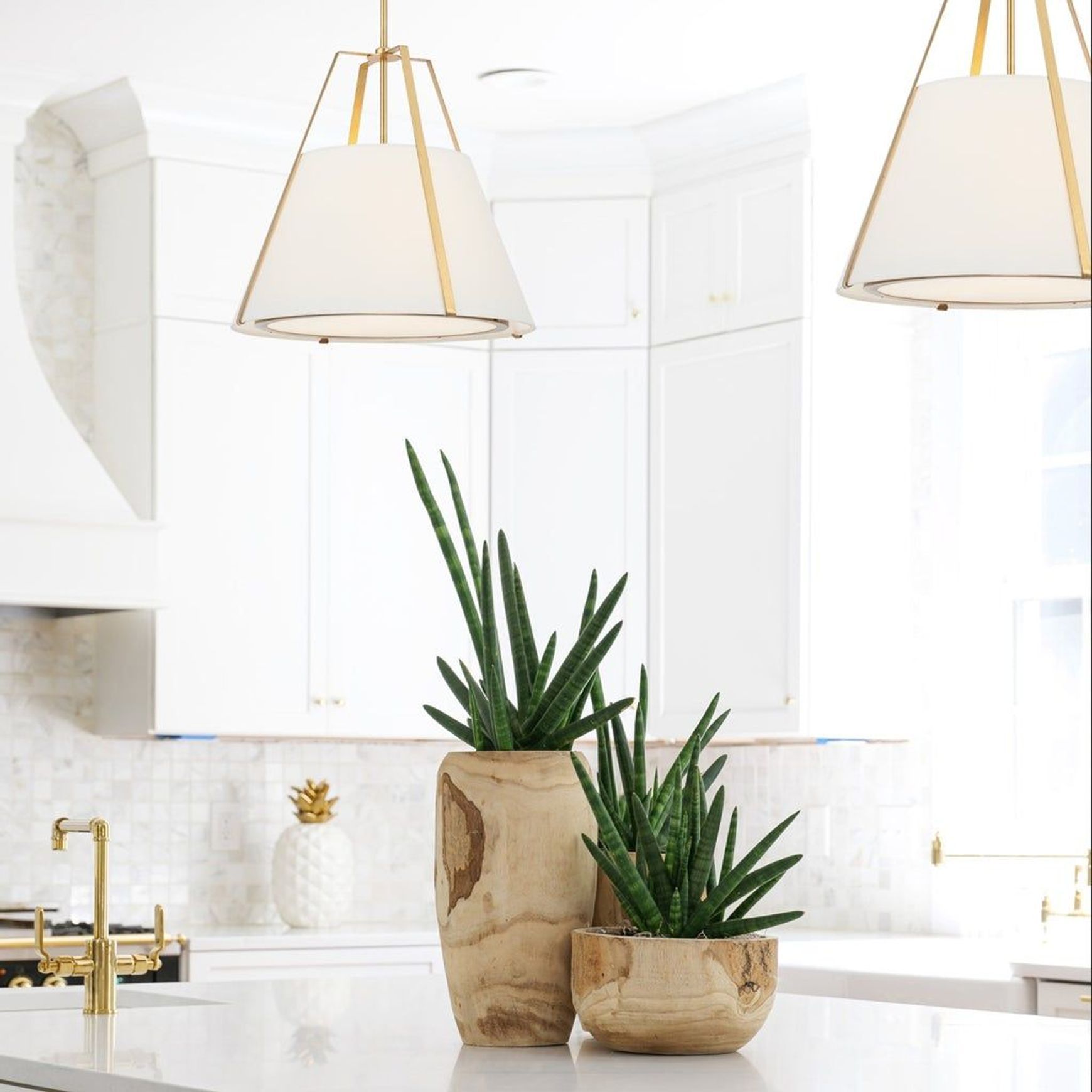 Madison 3 Light Pendant in Antique Gold & White