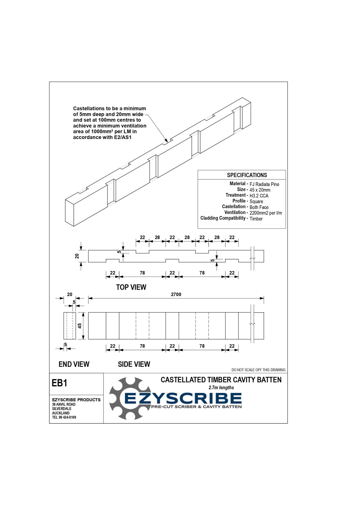 EB1 Castellated Timber Cavity Batten