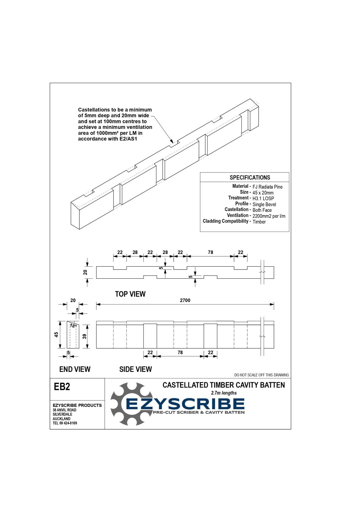EB2 Castellated Timber Cavity Batten