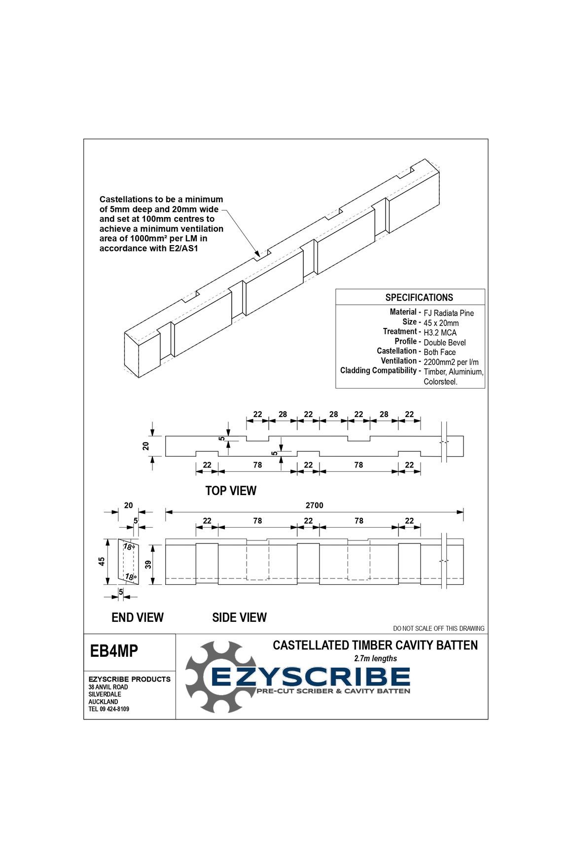 EB4MP Castellated Timber Cavity Batten
