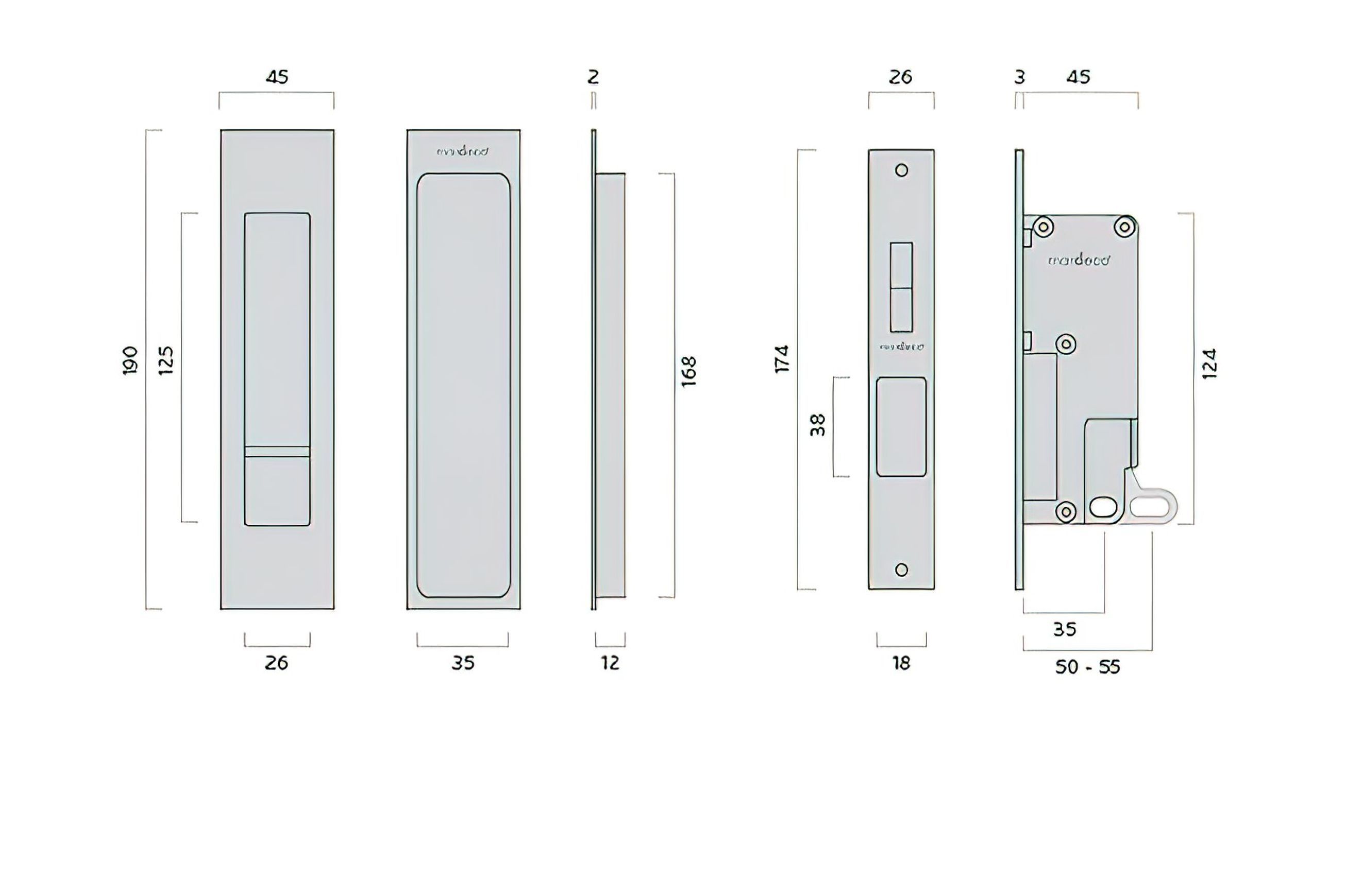 Mardeco 'M' Series Flush Pull Privacy Set - Available in Various Finishes