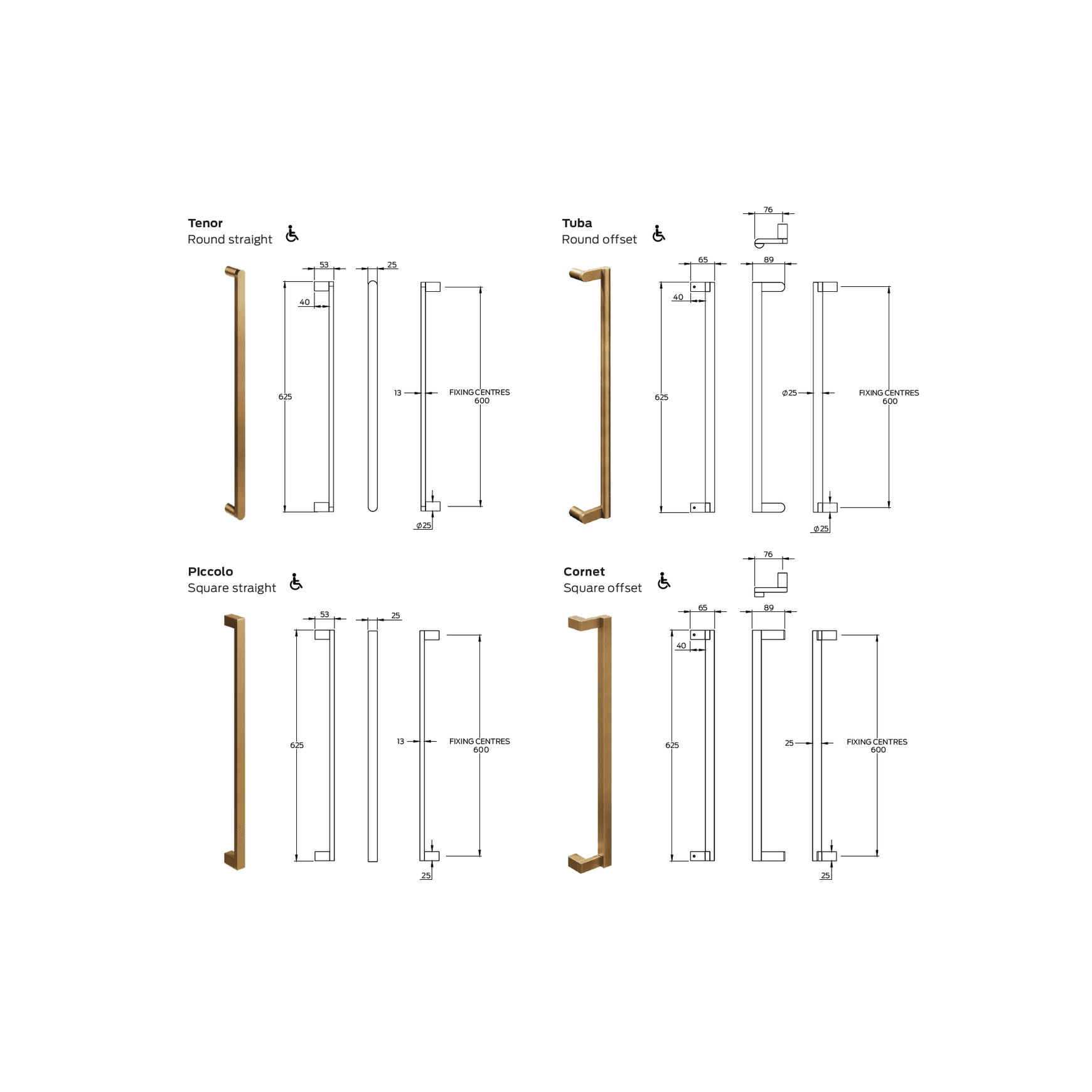 Legge 3800 Series Brass Pull Handles
