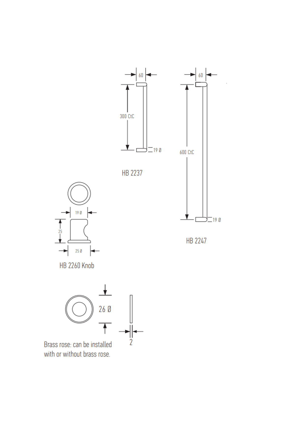HB2237 300mm + HB2247 600mm Off-Set D Pull