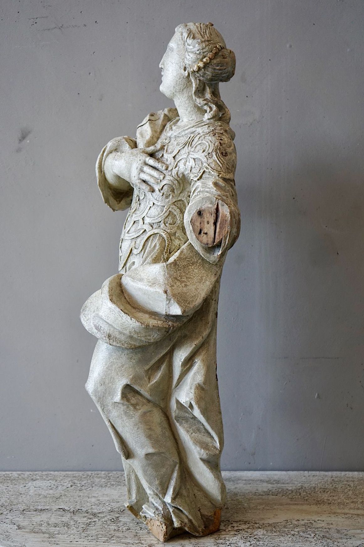 Antique French Carved Statue of a Saint