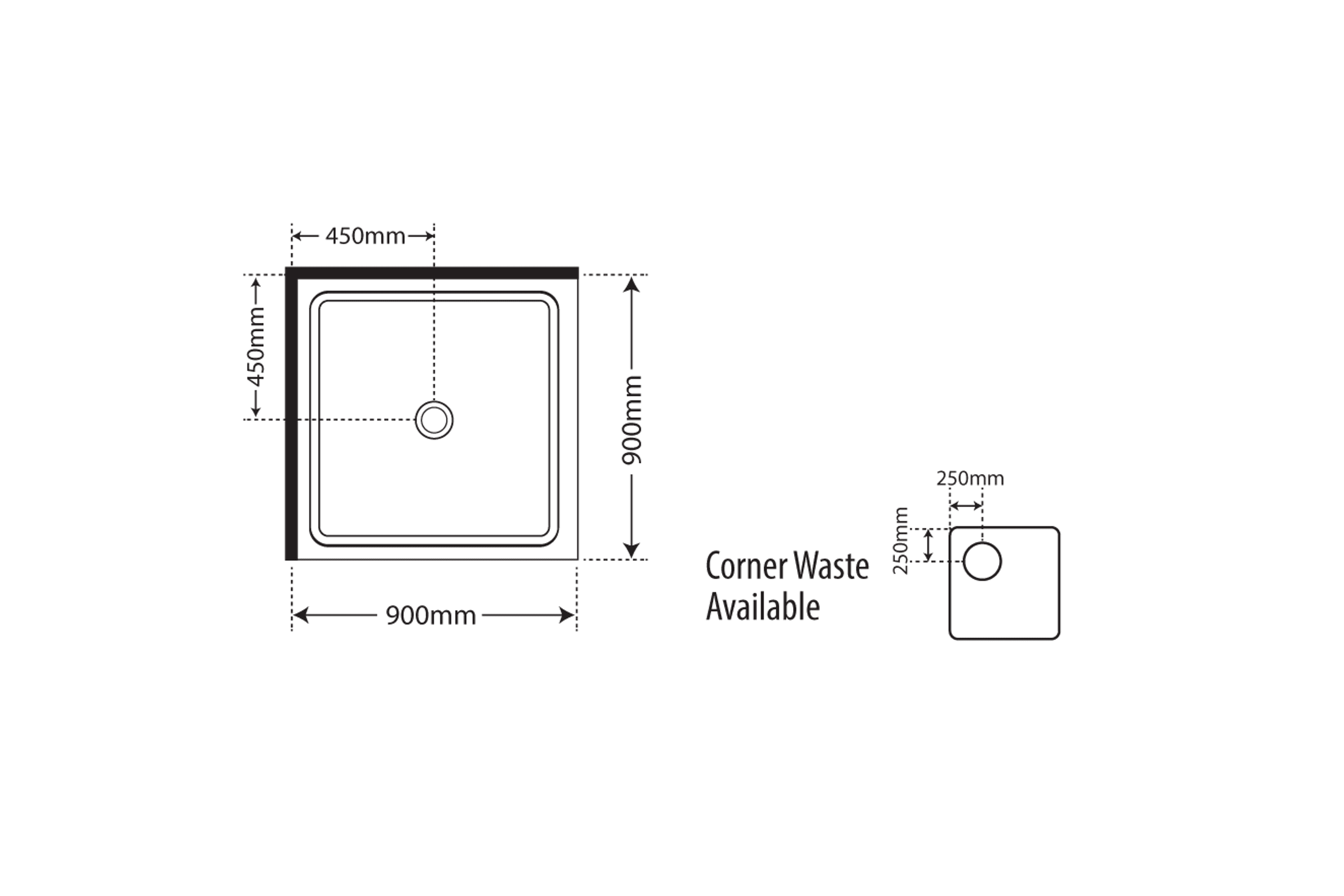 Horizon Corner Entry Pivot Door Shower dimensions