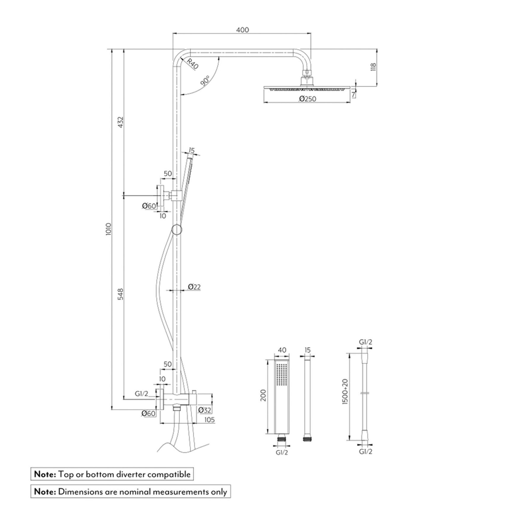 Finley Shower Rail Set - Brushed Gunmetal