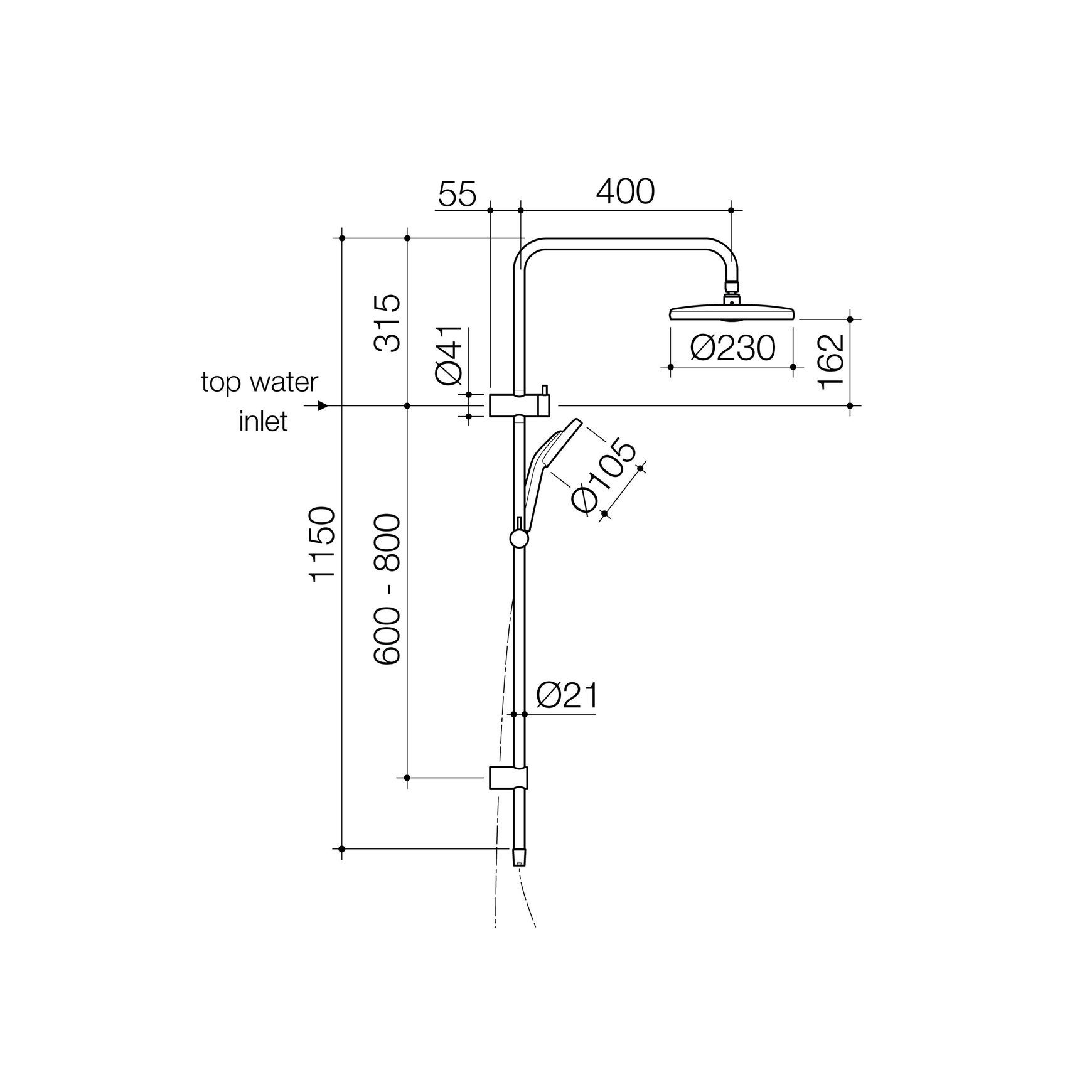 Maku MK2 Satinjet Shower System (Rail Shower & Overhead