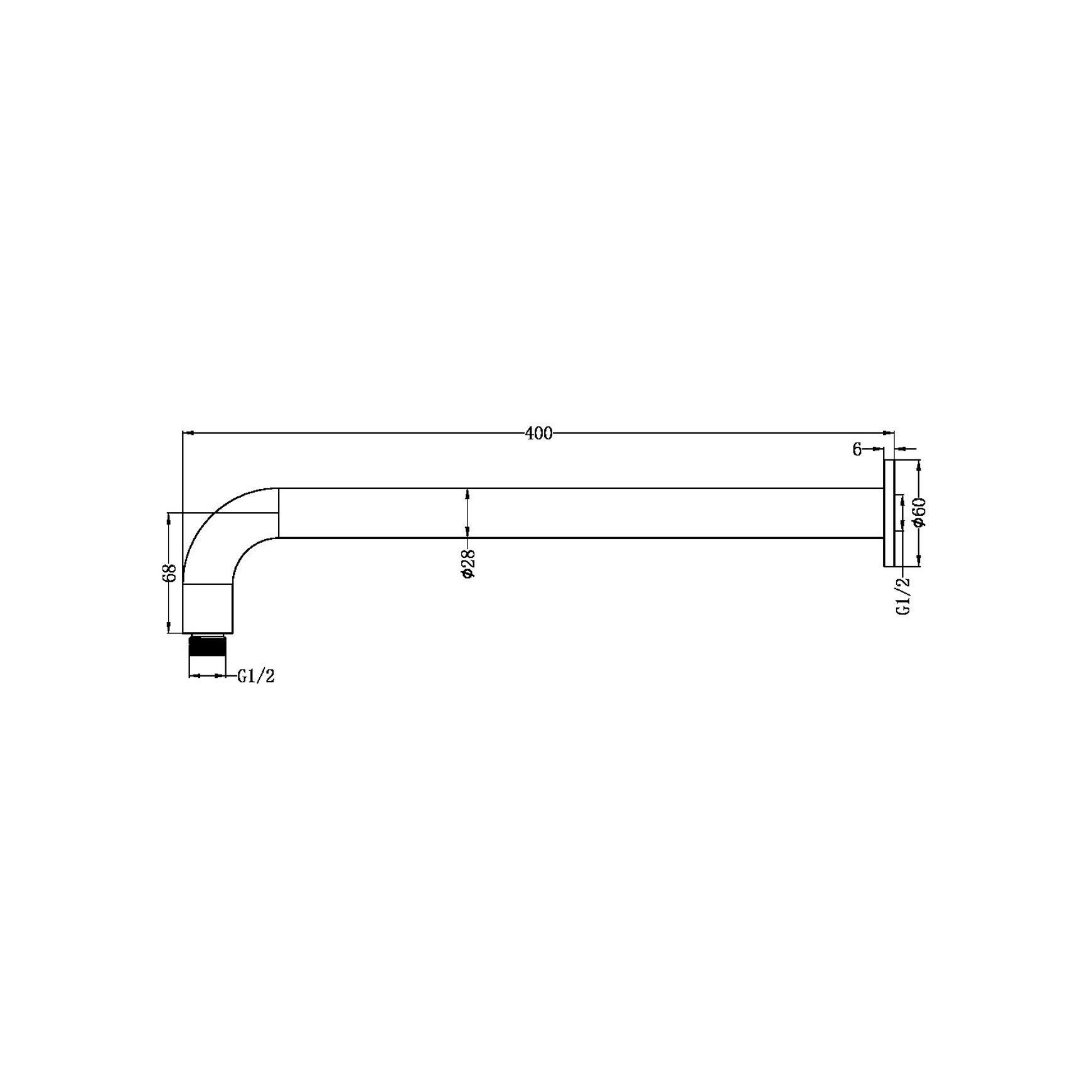 Zen SS316L Round Shower Arm 400mm Length | Brushed Gold dimensions