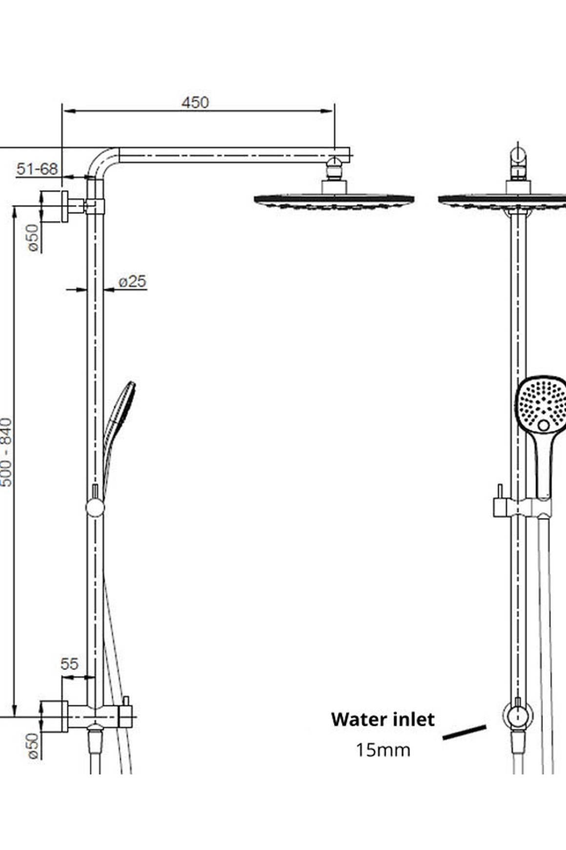Splash Plus Square Column Shower 3 Function