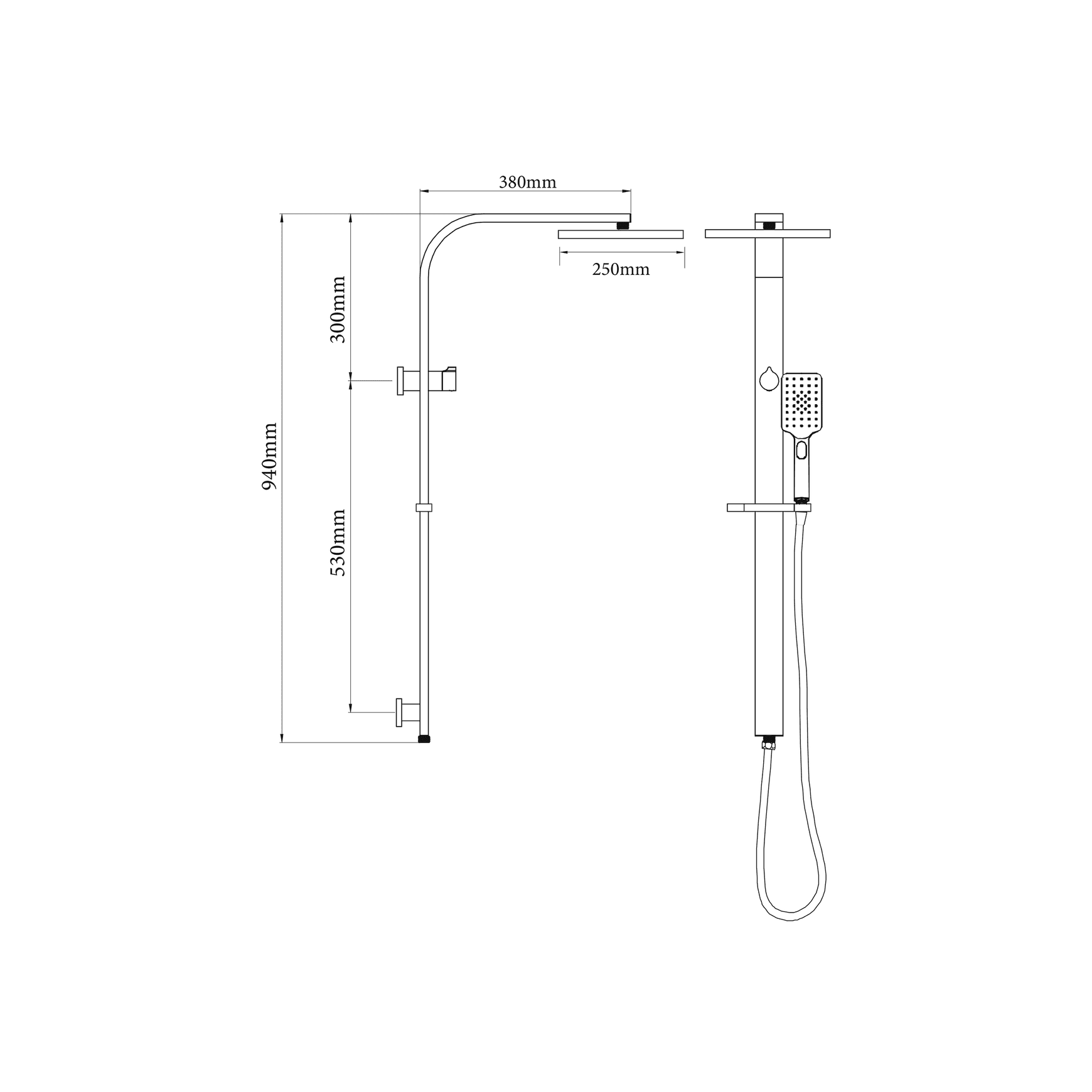 Eclipse Double Head Shower Square dimensions