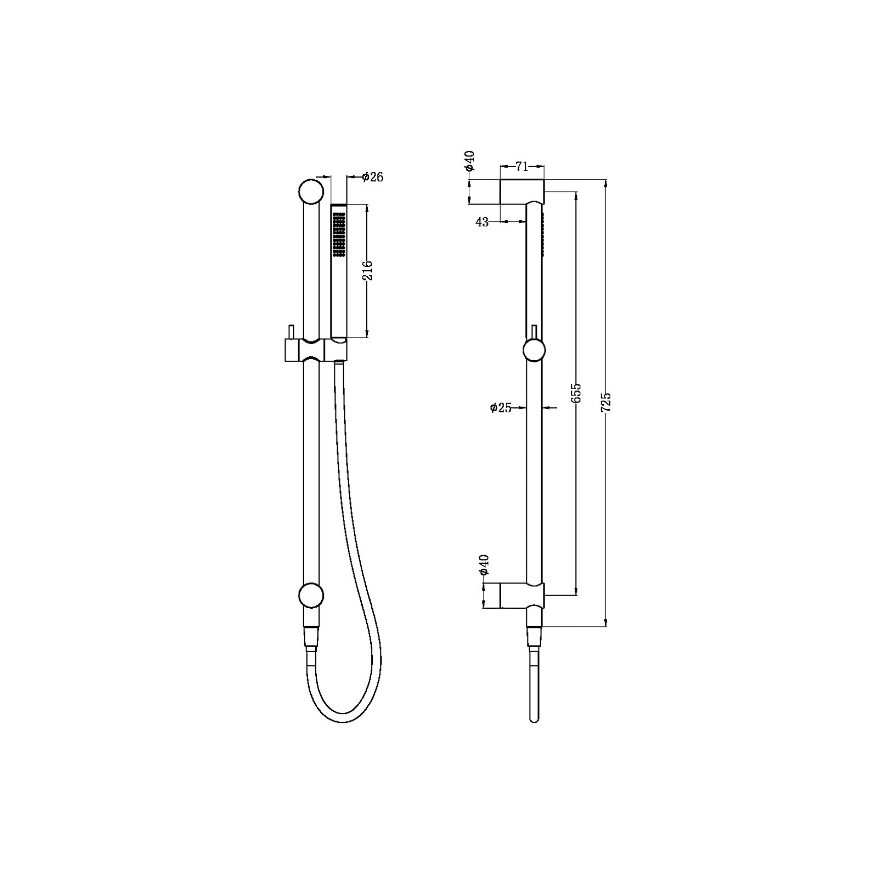 Zen SS316L Shower Rail & Outdoor Shower Hose | Brushed Bronze