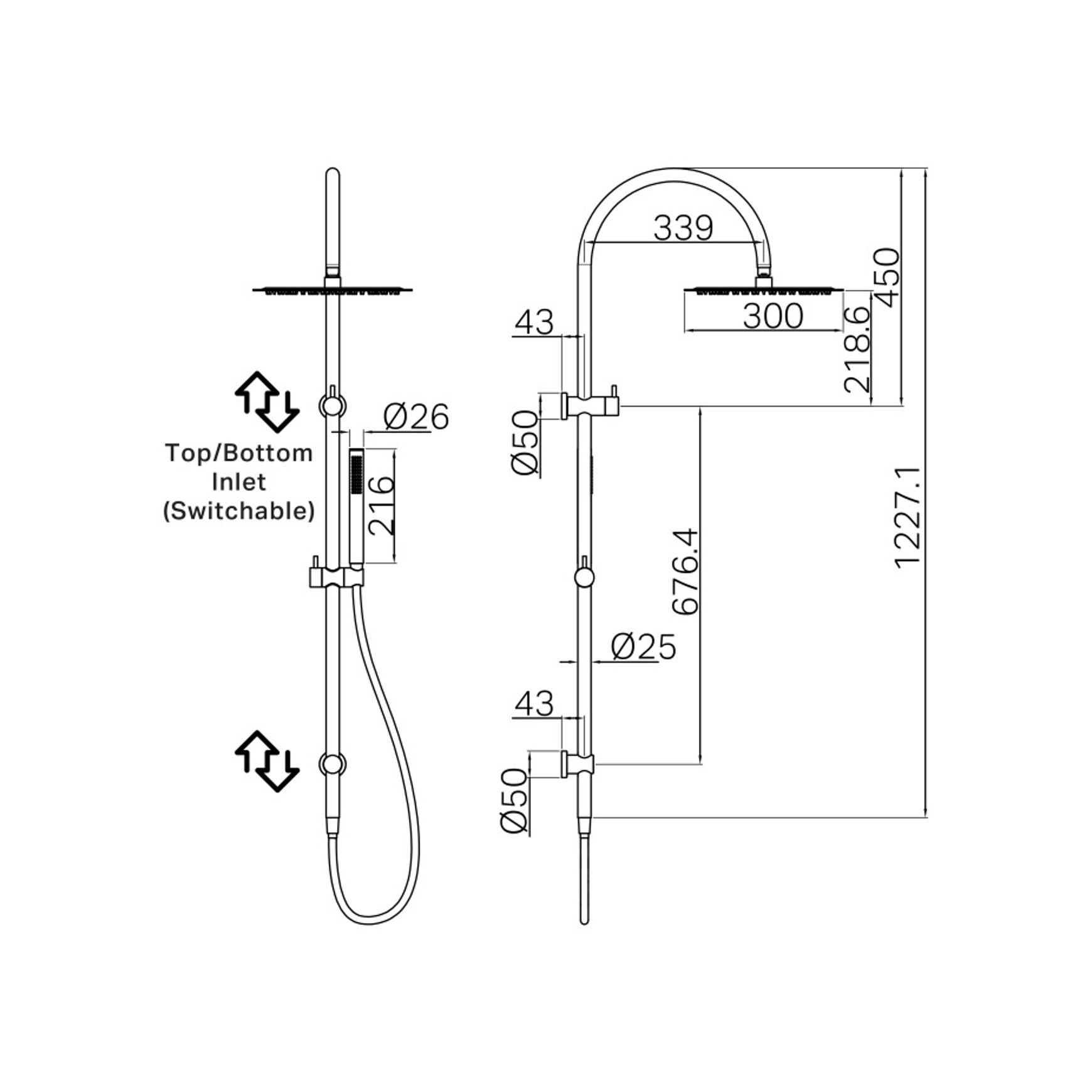 Zen SS316L Twin Shower & Outdoor Shower Hose | Brushed Bronze dimensions
