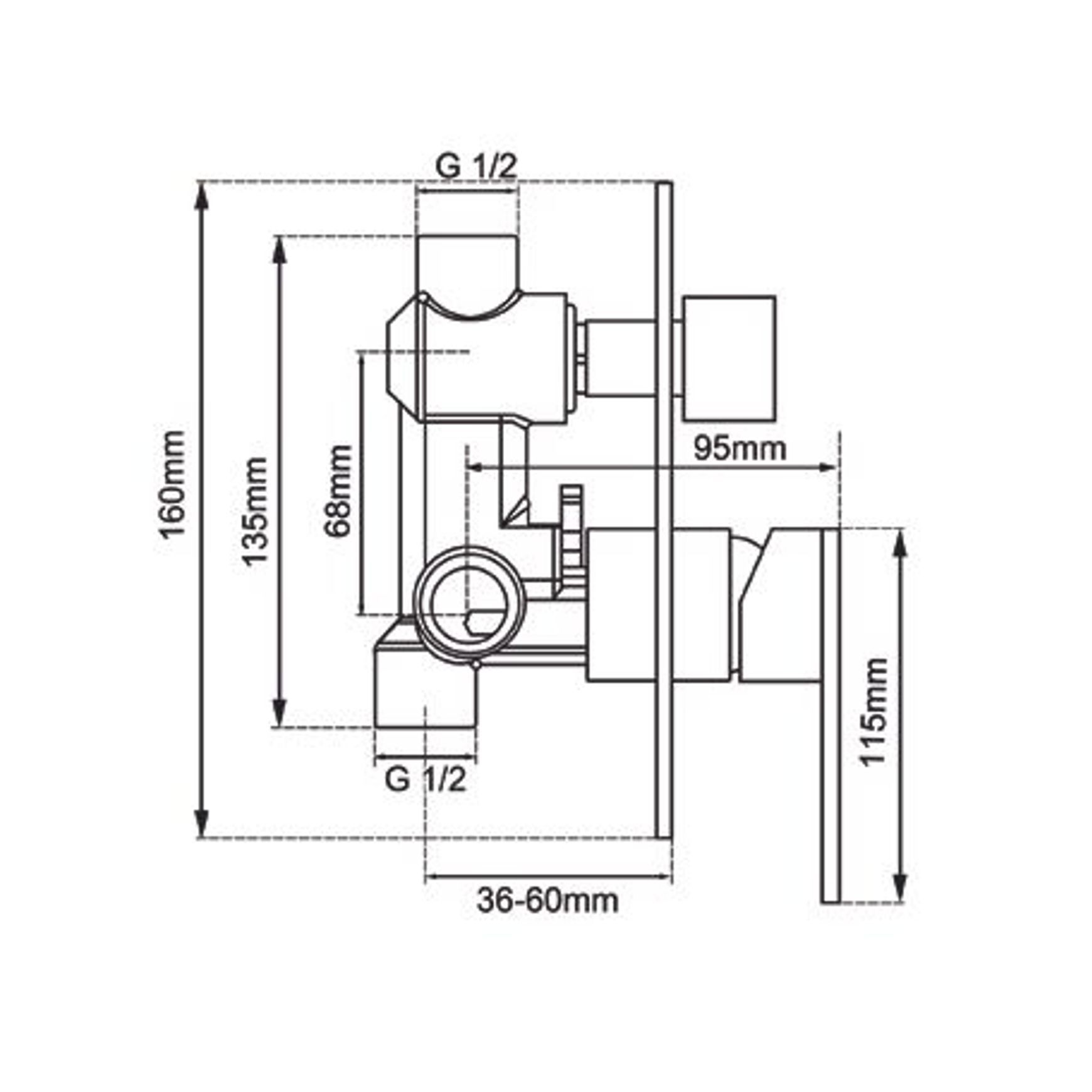 Lucid Pin Wall Mixer with Diverter Brushed Brass