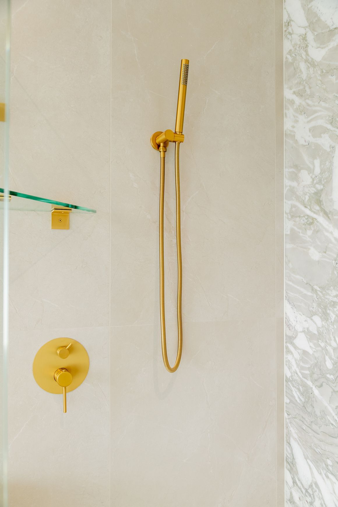Lucid Pin Wall Mixer with Diverter Brushed Brass