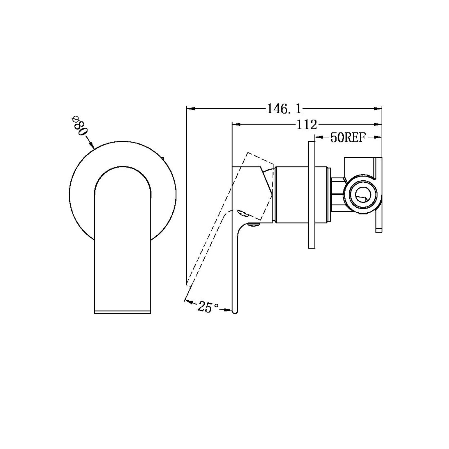 Bianca Shower Mixer 80mm Plate | Gun Metal dimensions