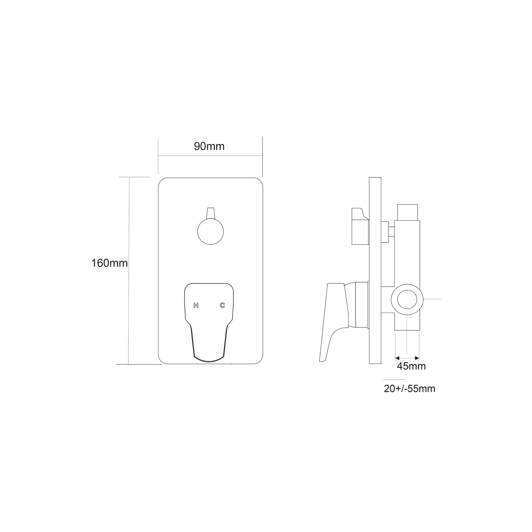 Eclipse Shower Diverter dimensions
