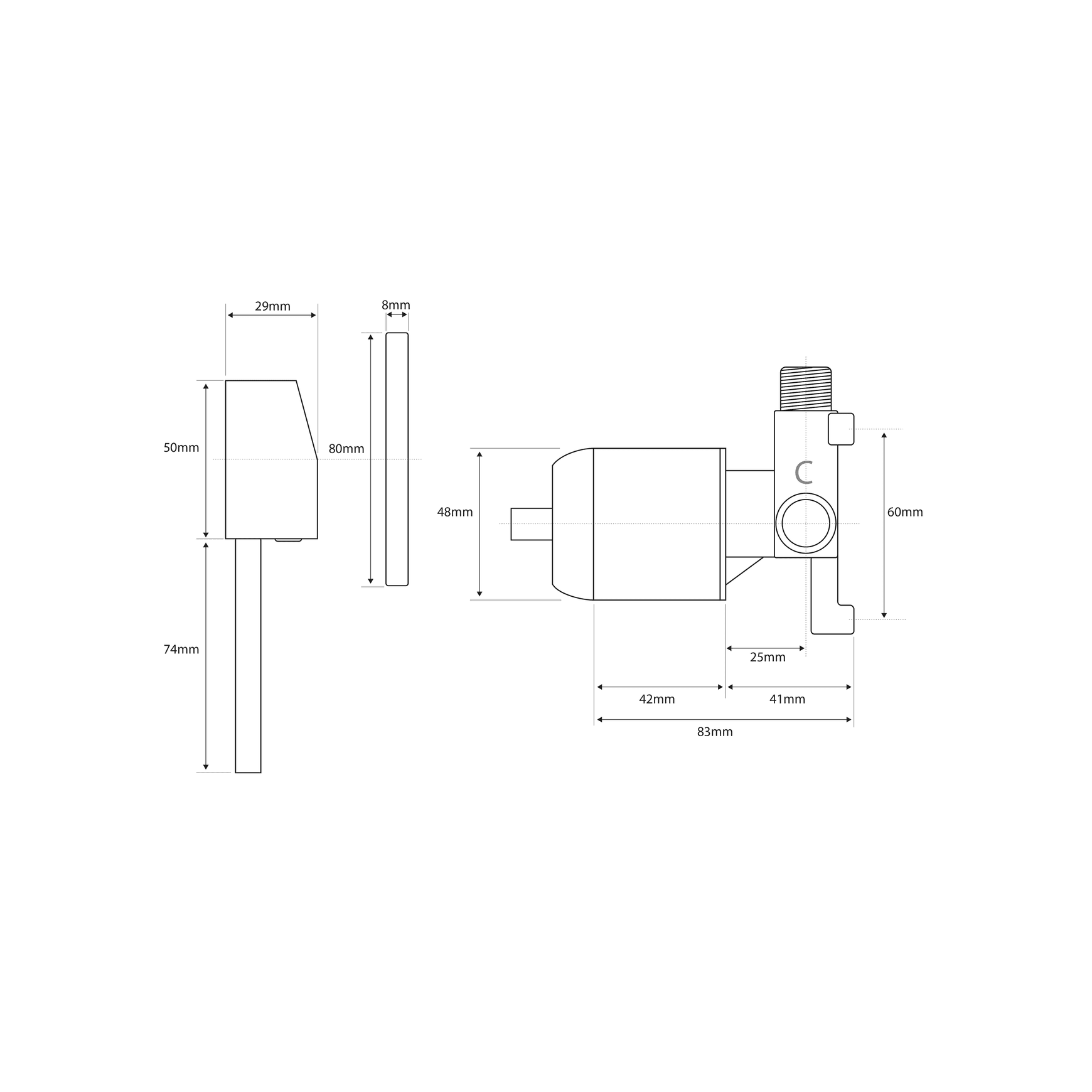 Storm Ultra Shower Mixer dimensions