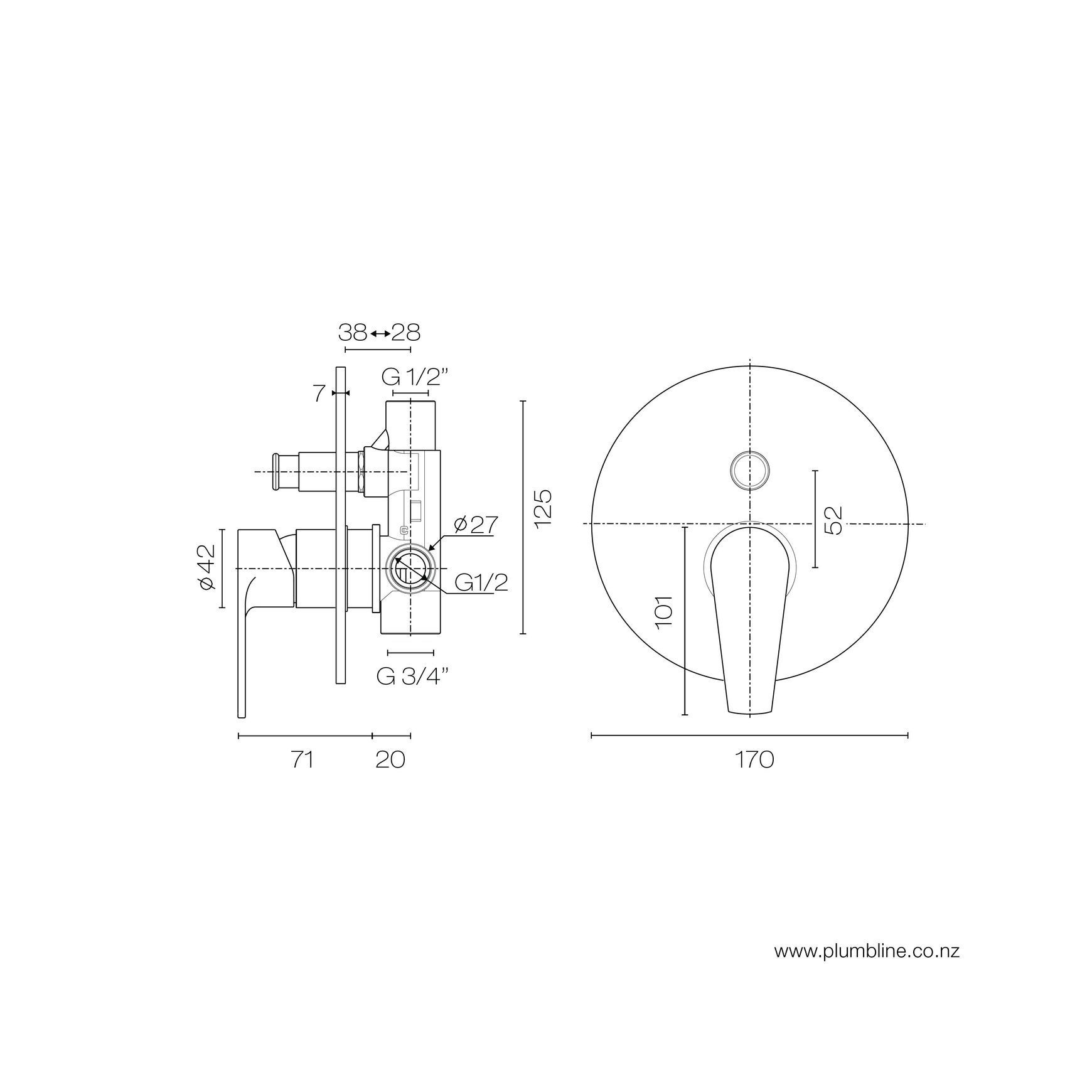 Eco Style Diverter Mixer dimensions