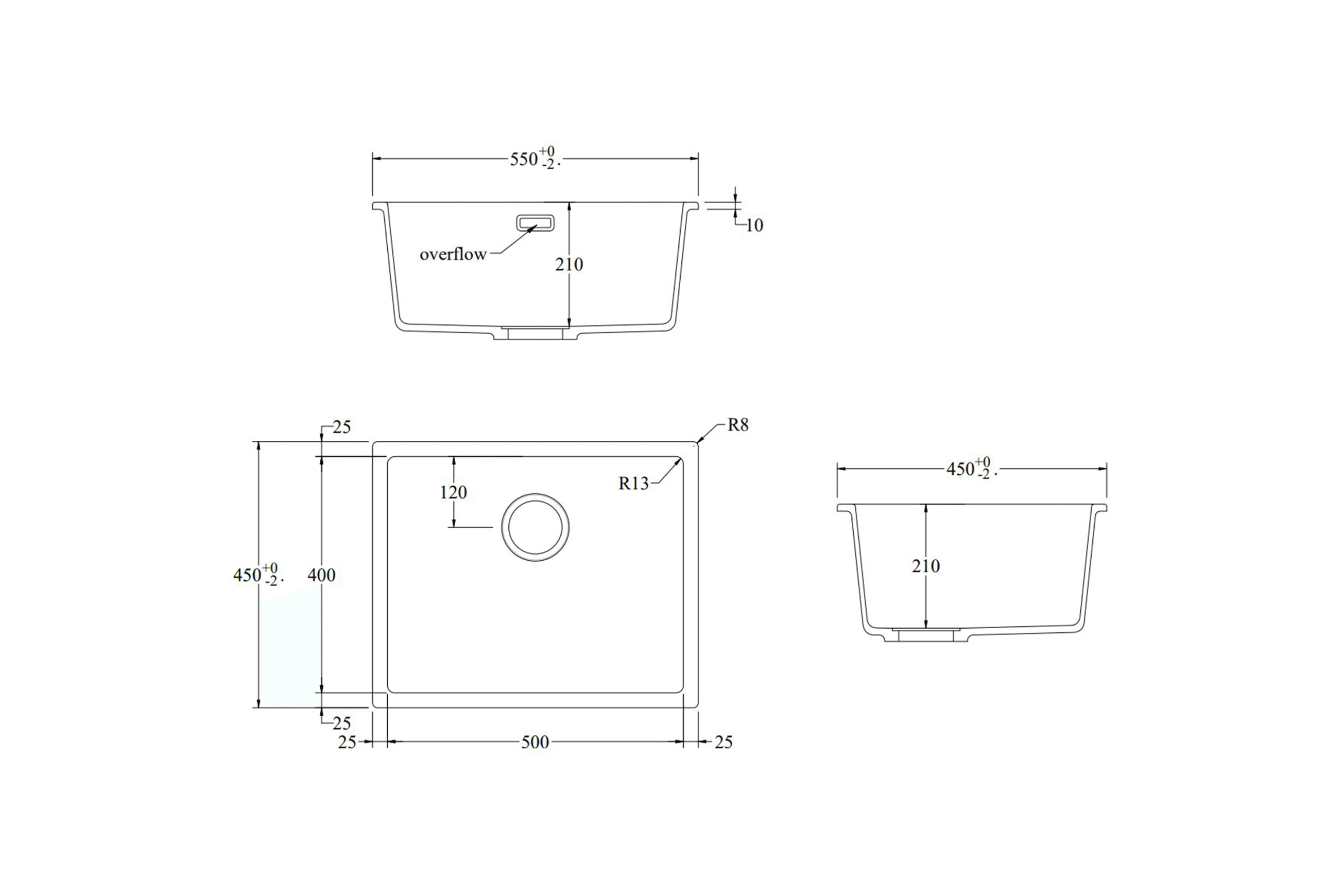 Aura Granite 500mm Single Kitchen Sink Matte Black