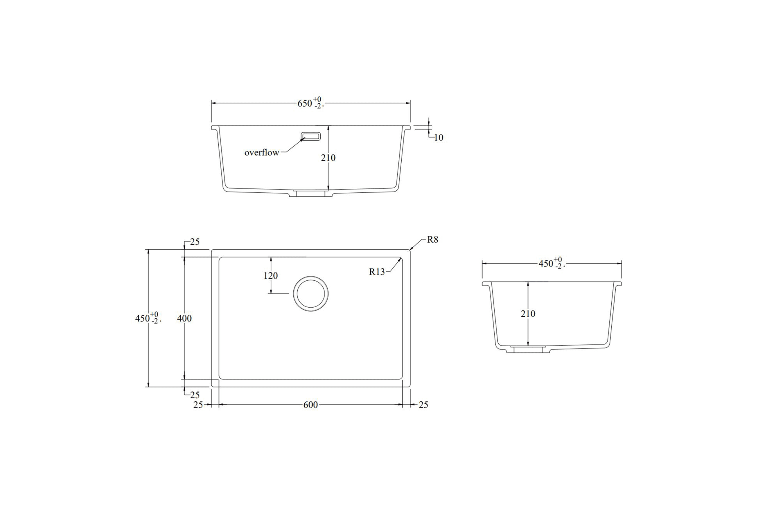 Aura Granite 600mm Single Kitchen Sink Matte Black dimensions
