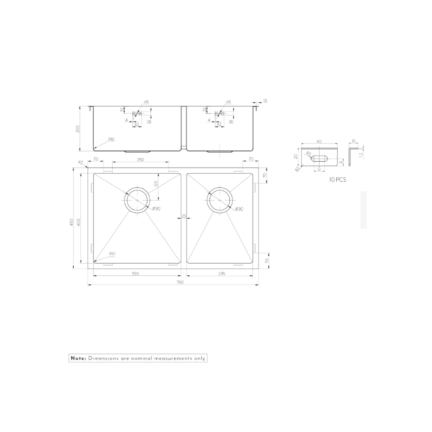 Vita Kitchen Sink Double 760mm (Overflow)