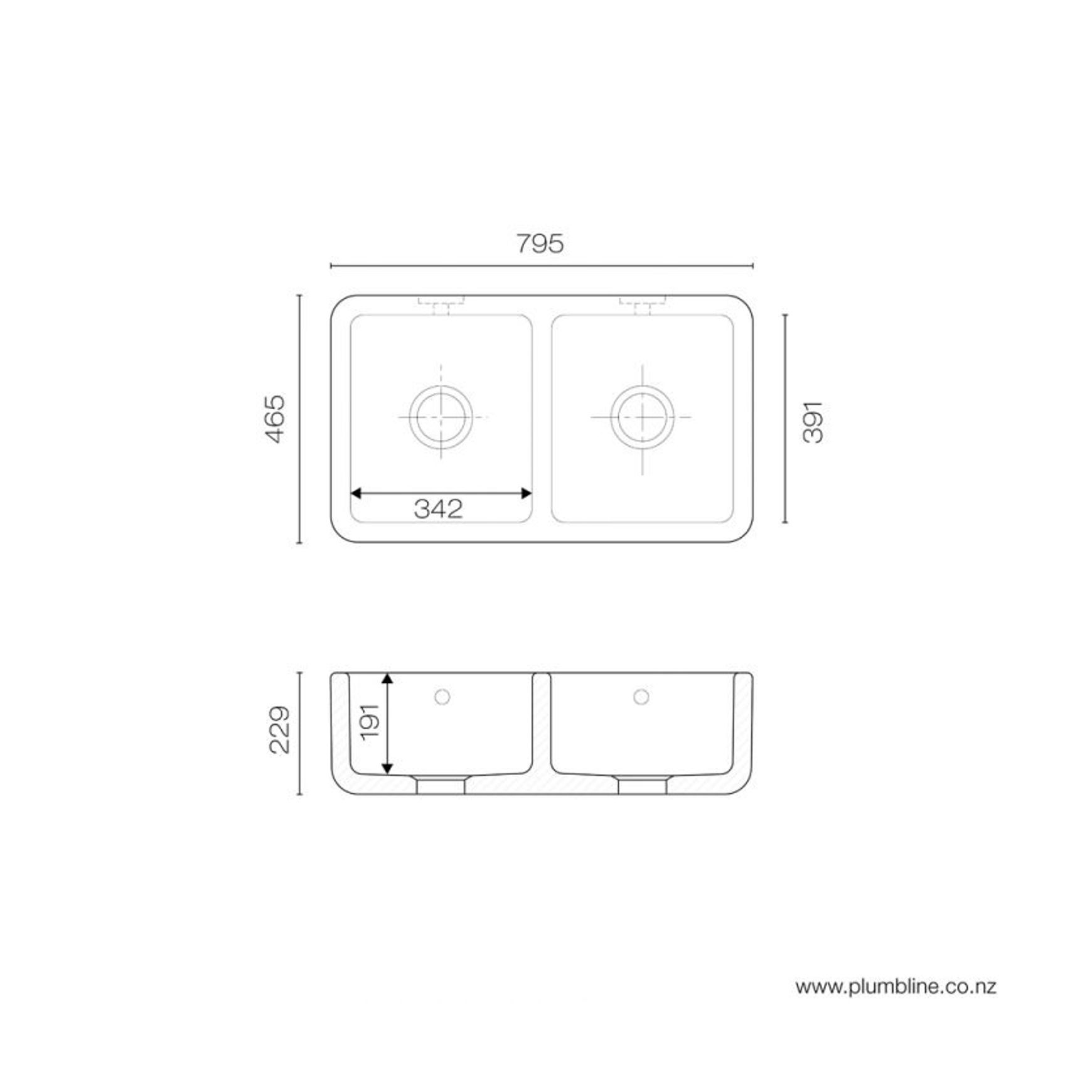 Classic 800 Double Butler Sink dimensions