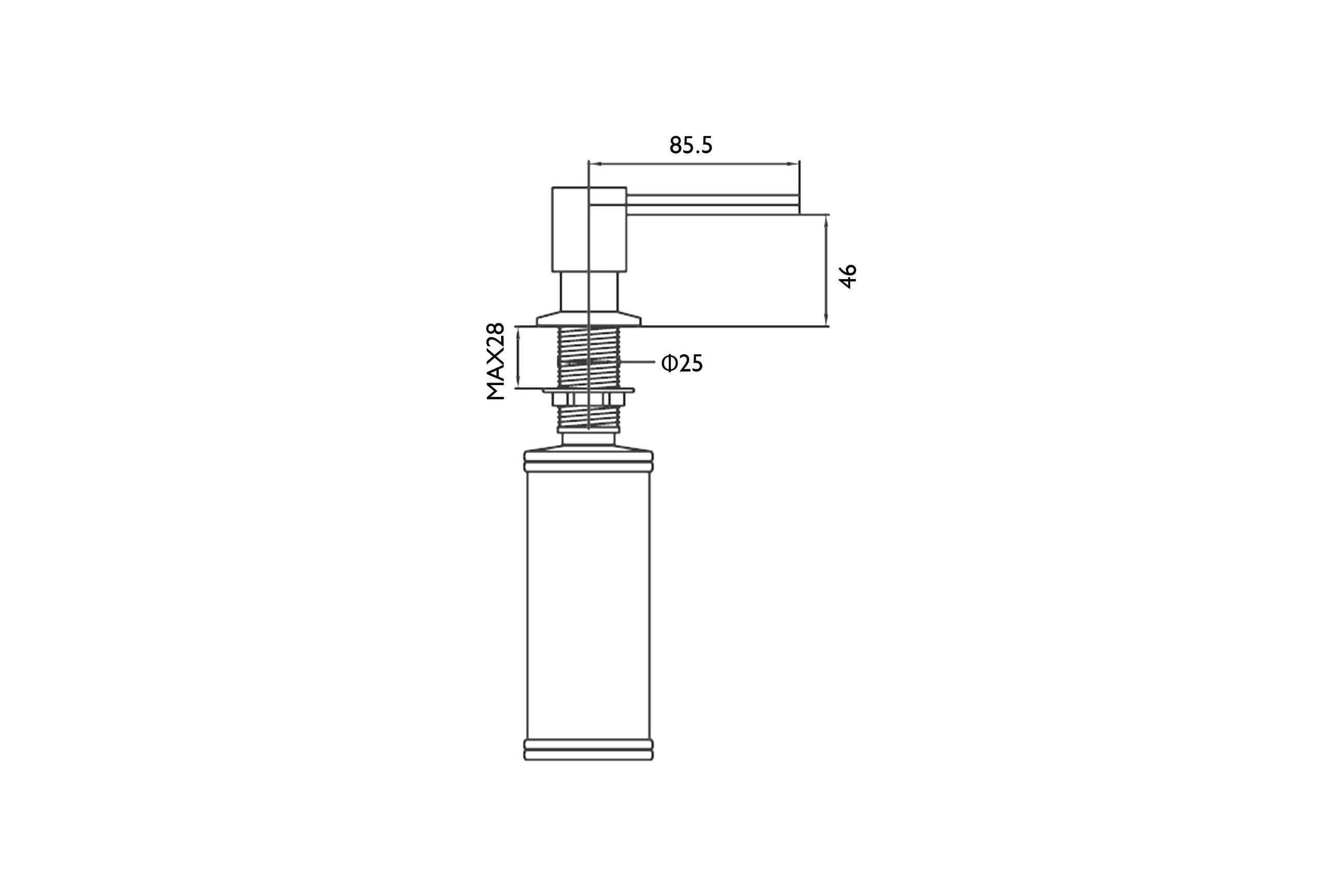 Aspen In-Bench Soap Dispenser Chrome dimensions