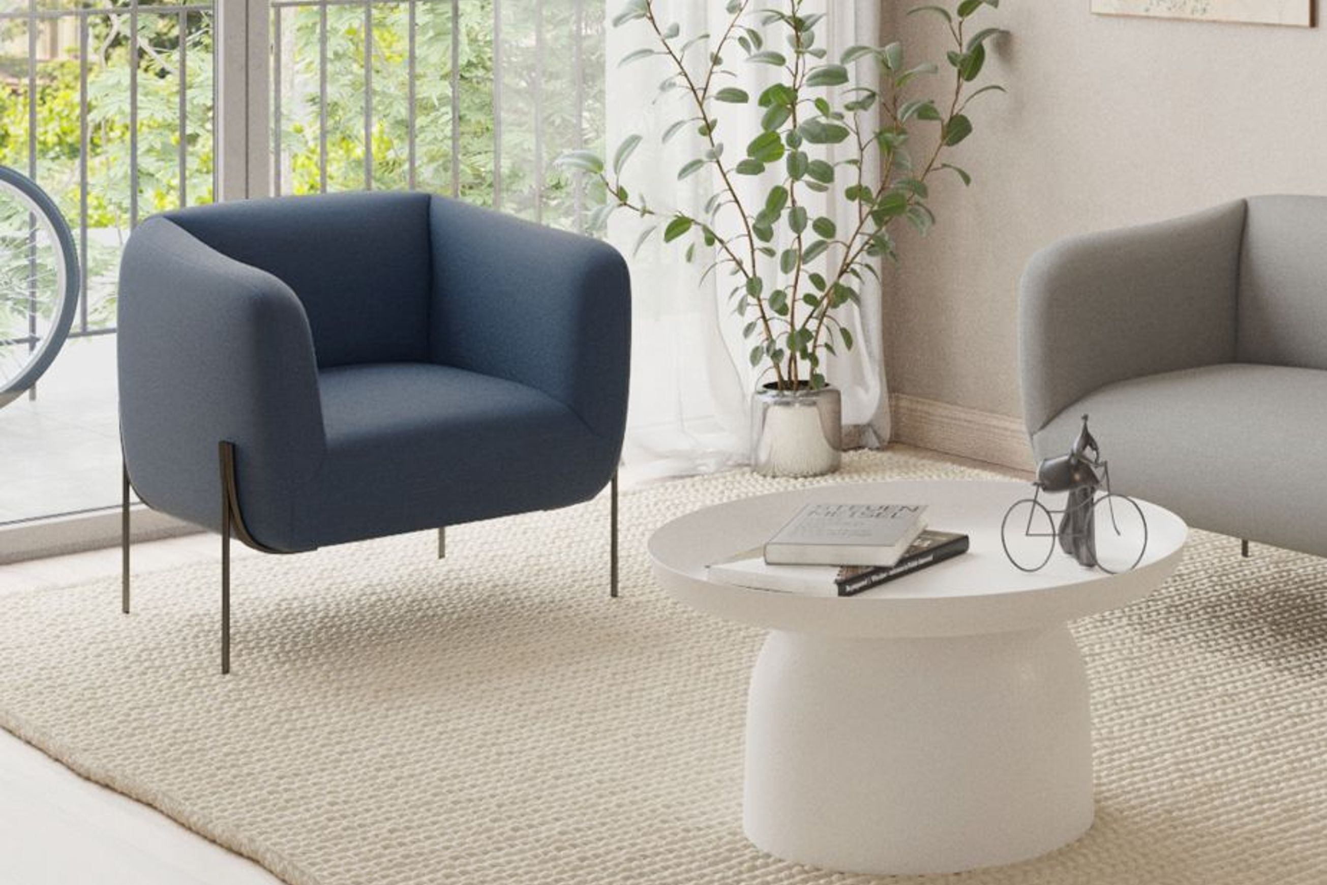 Belle Lounge Chair-Midnight Blue Brushed Matt Gold Legs