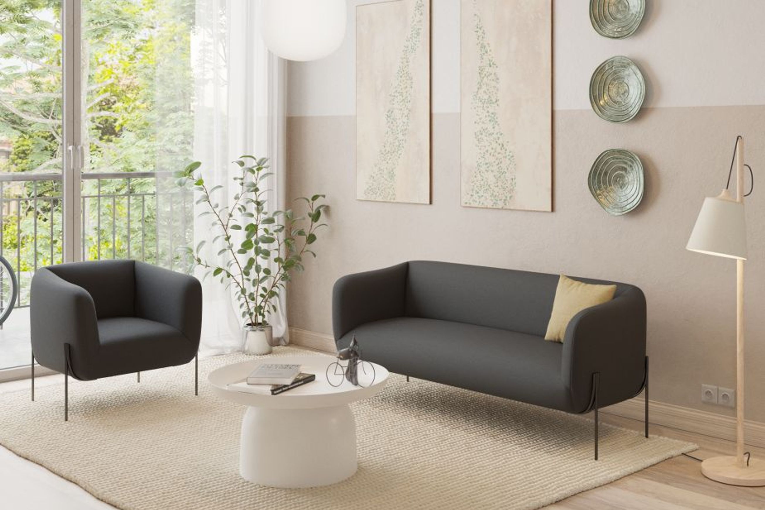 Belle 2.5 Seater Sofa -Storm Grey w Brushed Matt Gold