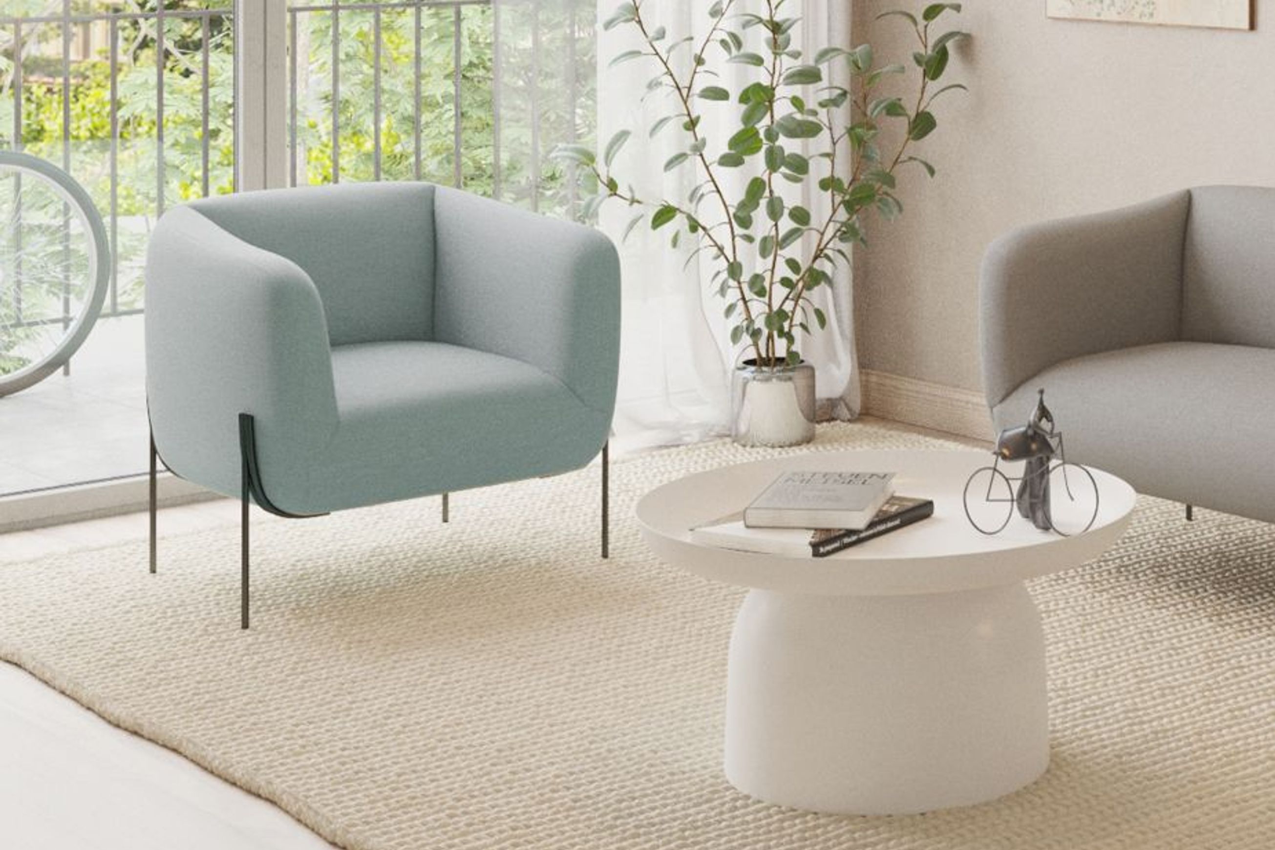 Belle Lounge Chair - Sky Blue - Brushed Matt Gold Legs
