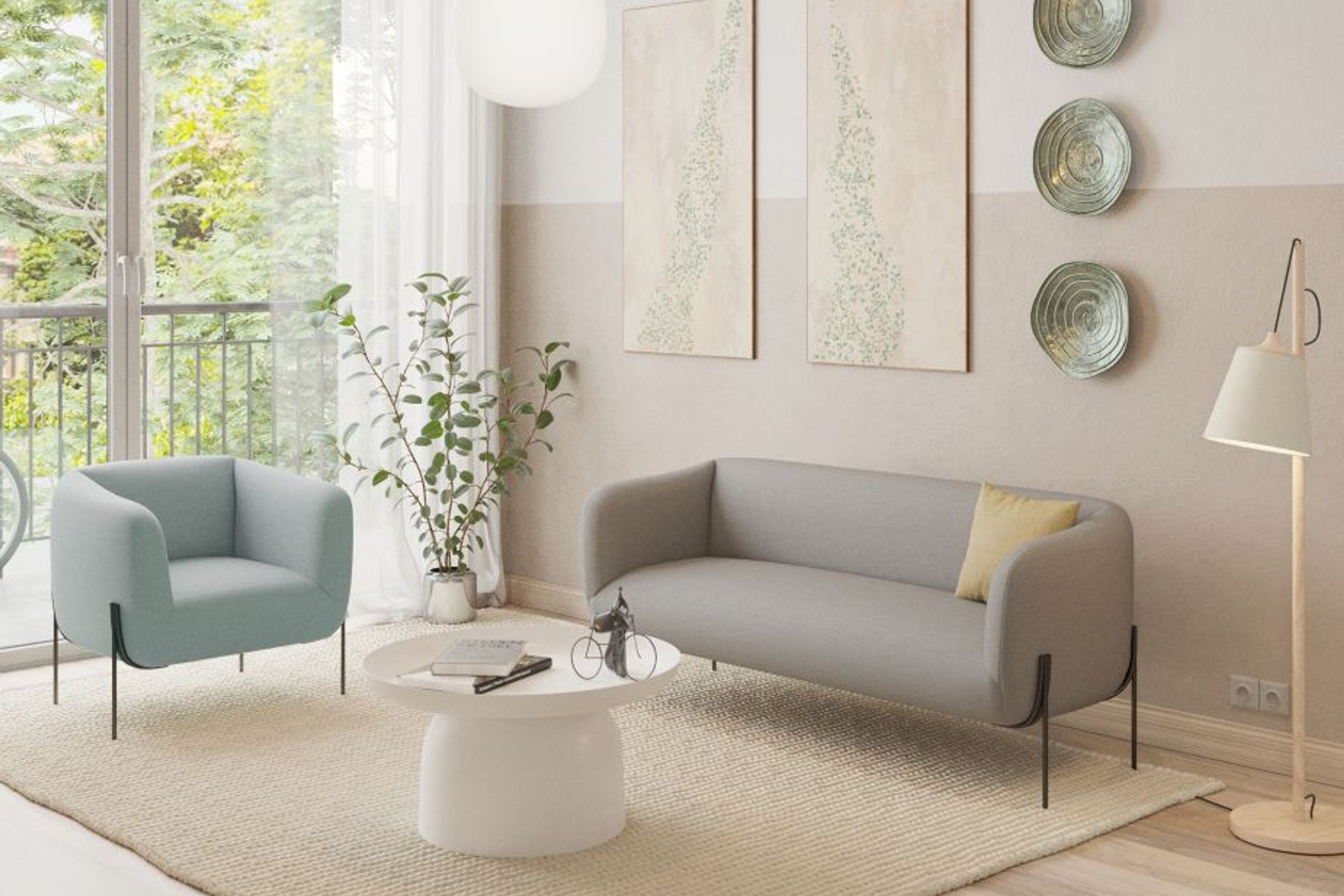 Belle Lounge Chair - Sky Blue - Brushed Matt Gold Legs