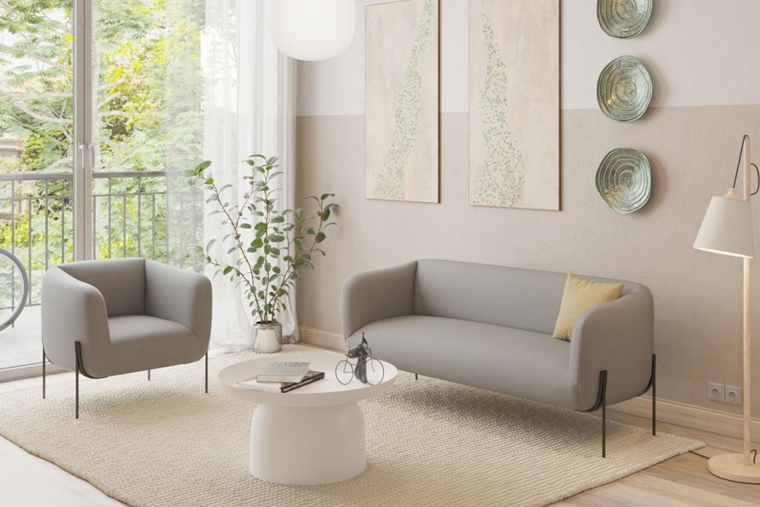 Belle 2.5 Seater Sofa - Cloud Grey - Matt Black Legs