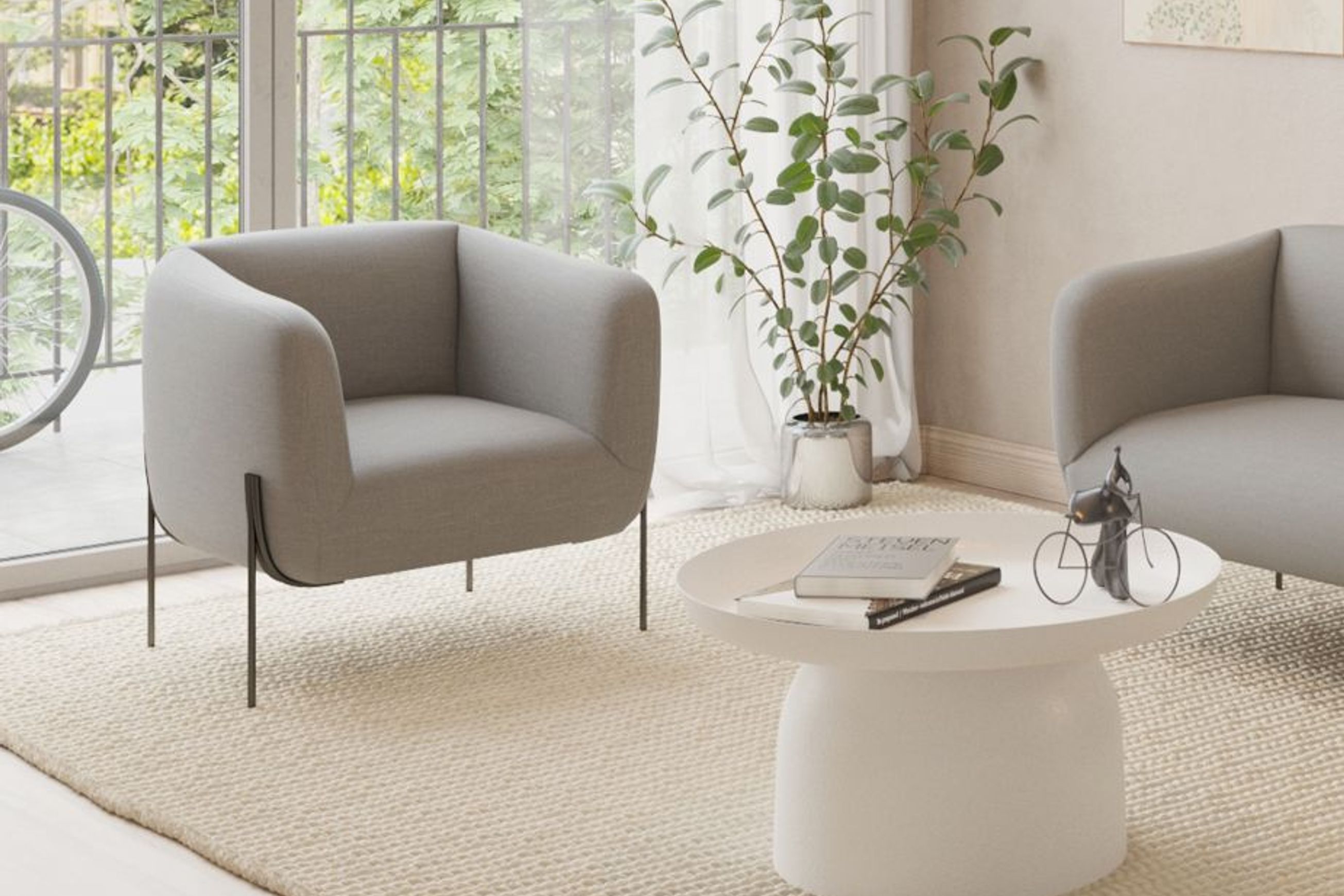 Belle Lounge Chair - Cloud Grey- Brushed Matt Gold Legs