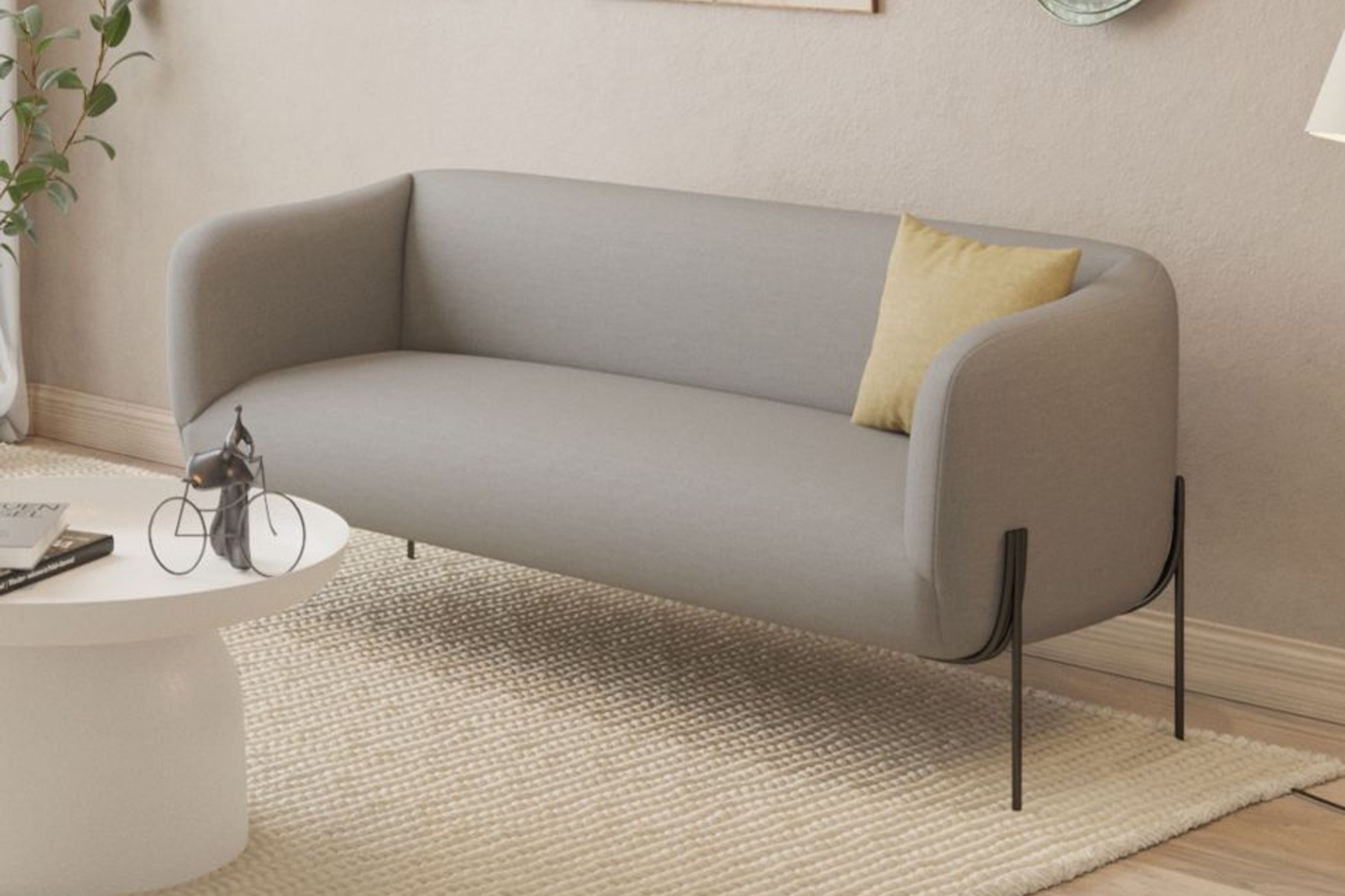 Belle 2.5 Seater Sofa -Cloud Grey w Brushed Matt Bronze